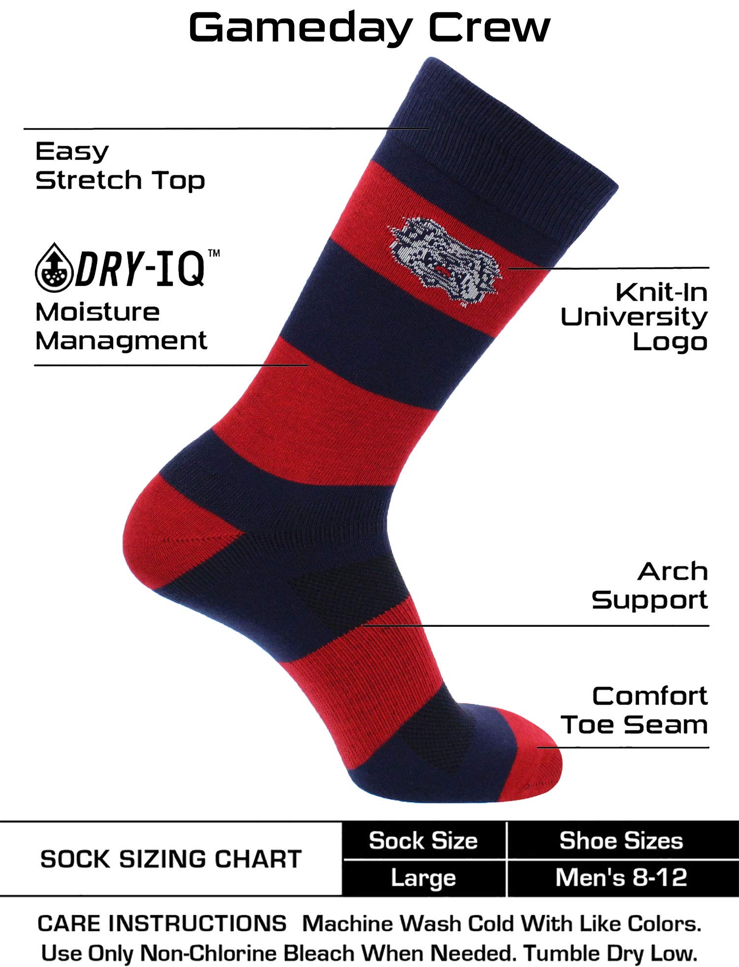 Fresno State Bulldogs Game Day Striped Crew Socks - Officially Licensed College Football Team Socks for Men & Women - Perfect for Game Day, School Spirit, and Fan Gifts