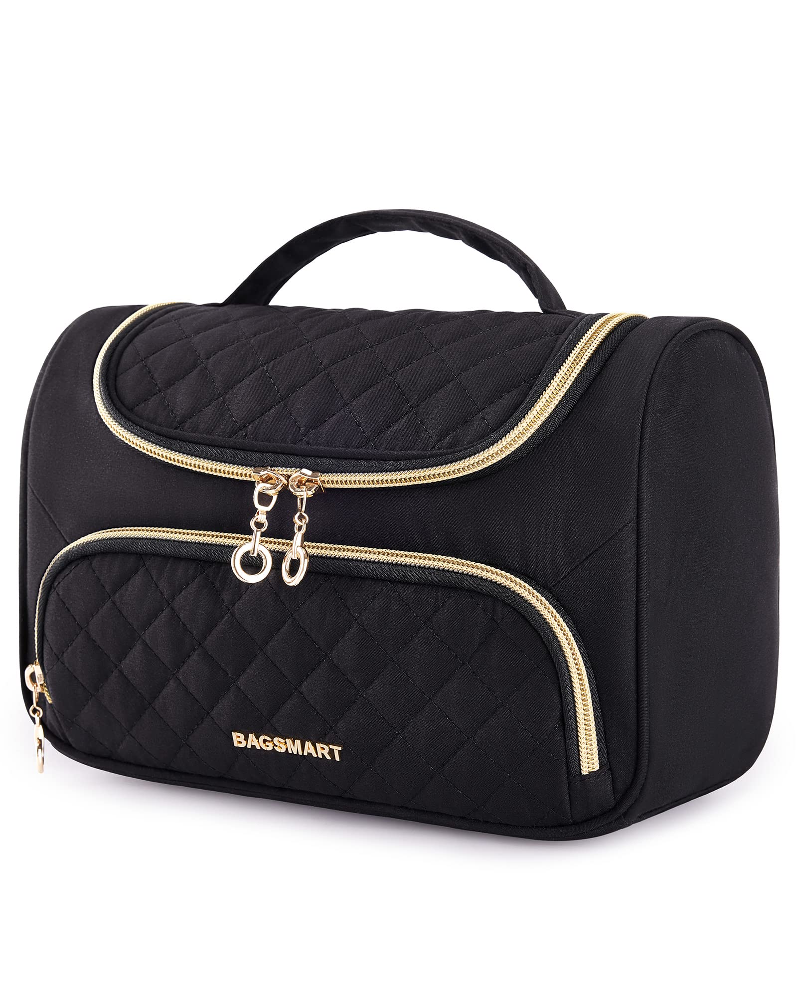 BAGSMART Large Travel Makeup Bag for Women - Waterproof Cosmetic Organizer Case with Wide Open Top Flap, Perfect for Toiletries, Brushes & Beauty Accessories (Black) - Ideal for Vacation, Gym & Daily Use