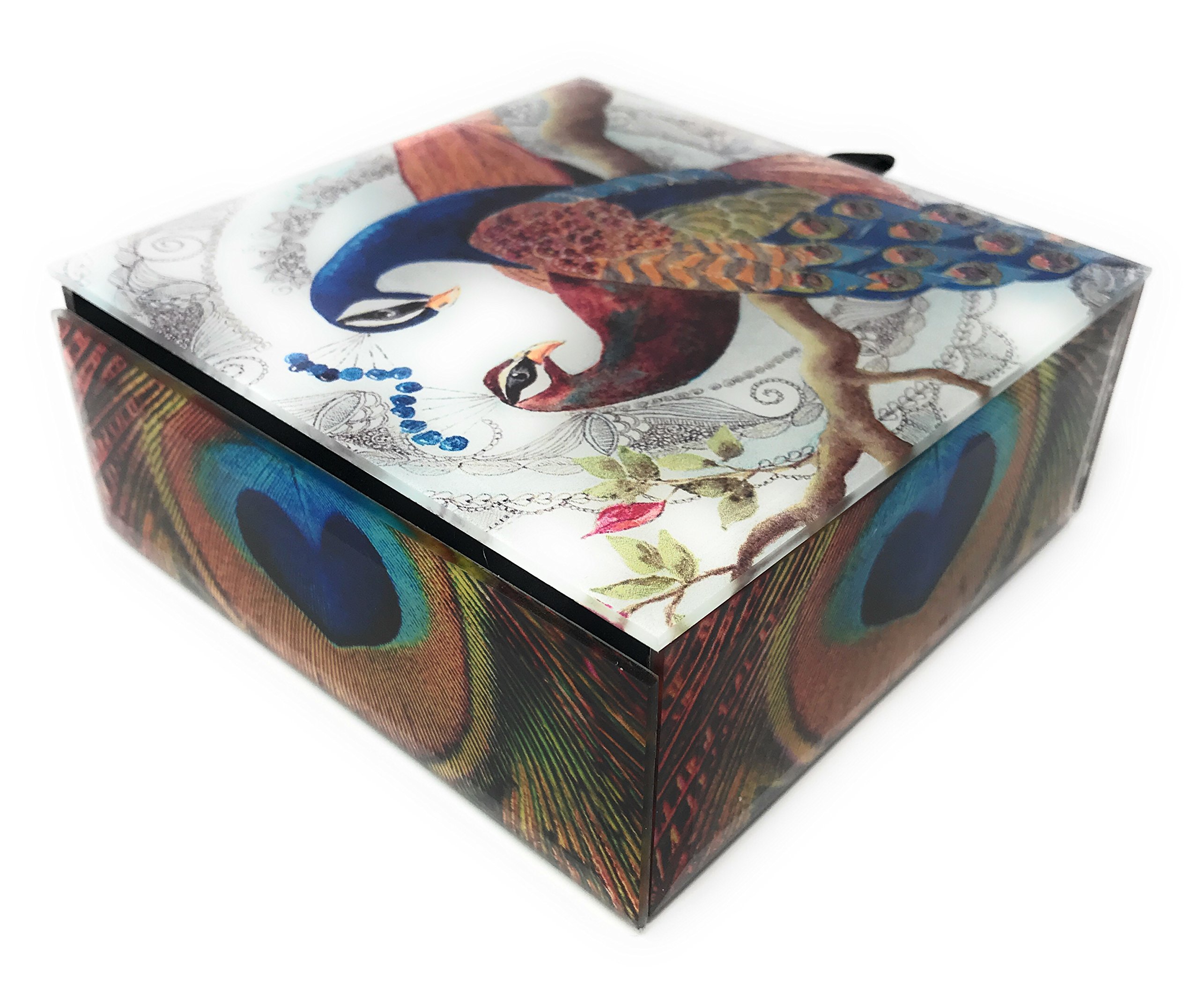 Elegant Glass Keepsake Jewelry Box with Peacock Design - Perfect for Jewelry Storage, Gift Giving & Home Decor