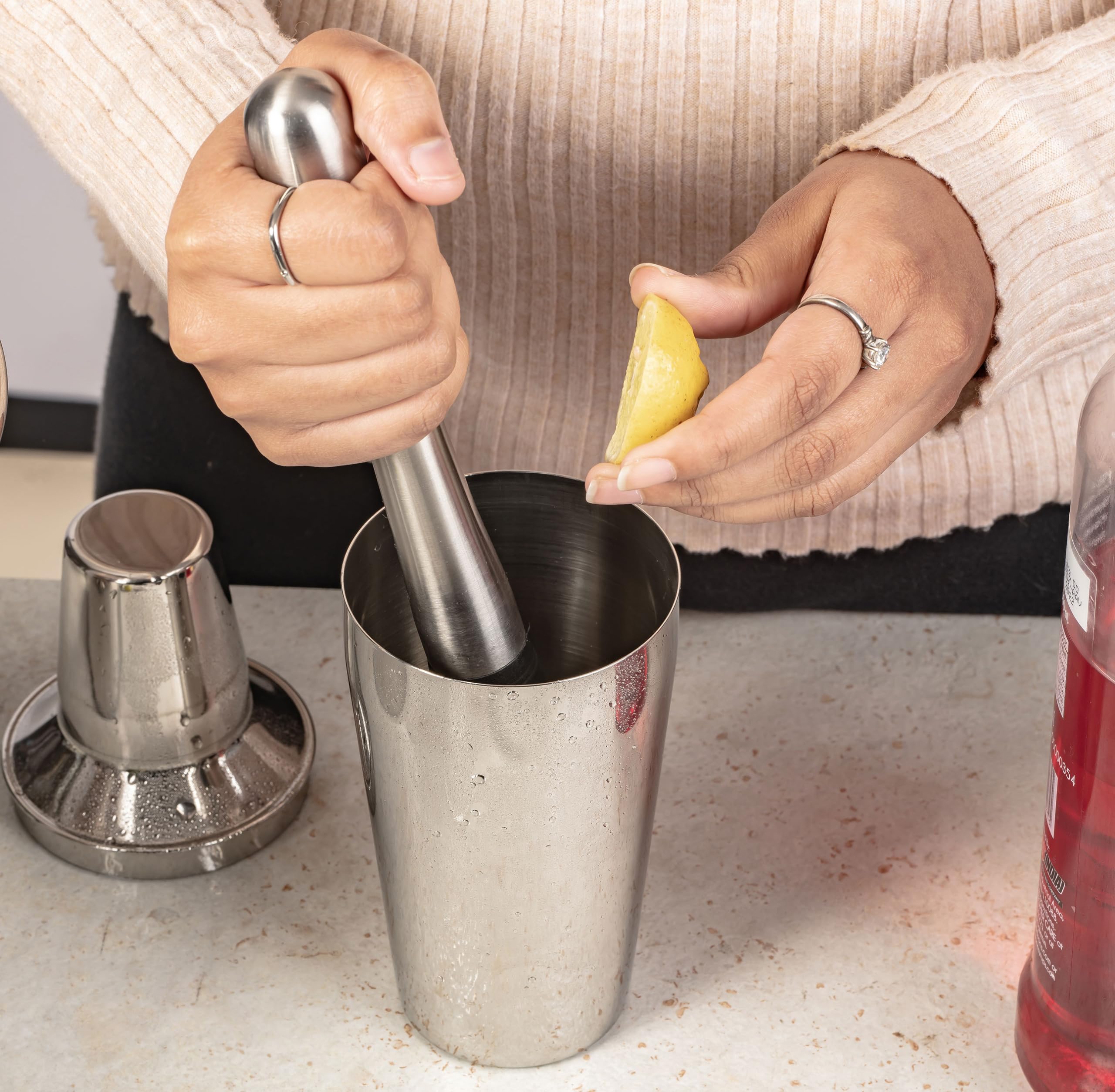 Premium Stainless Steel Cocktail Muddler - 20cm Mojito Mixer Bar Tool (Silver) for Home Bartending, Cocktail Parties & Professional Bars