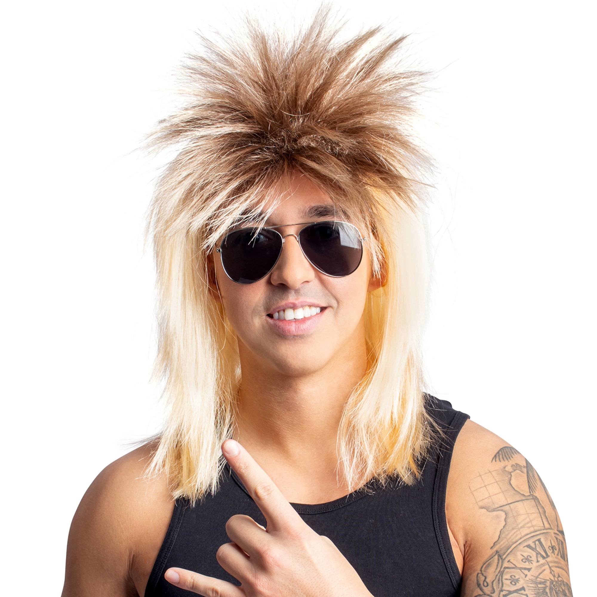 Blonde Rocker Wig for Women & Men - Long Curly Rockstar Costume Wig for Halloween, Cosplay, Parties & Concerts