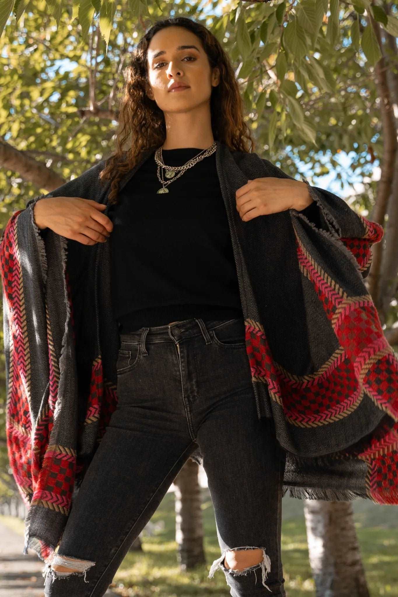 Stylish Cotton Checkered Border Kimono Robe - Lightweight Lounge Wear for Women - Perfect for Spa Days, Yoga, and Relaxing at Home
