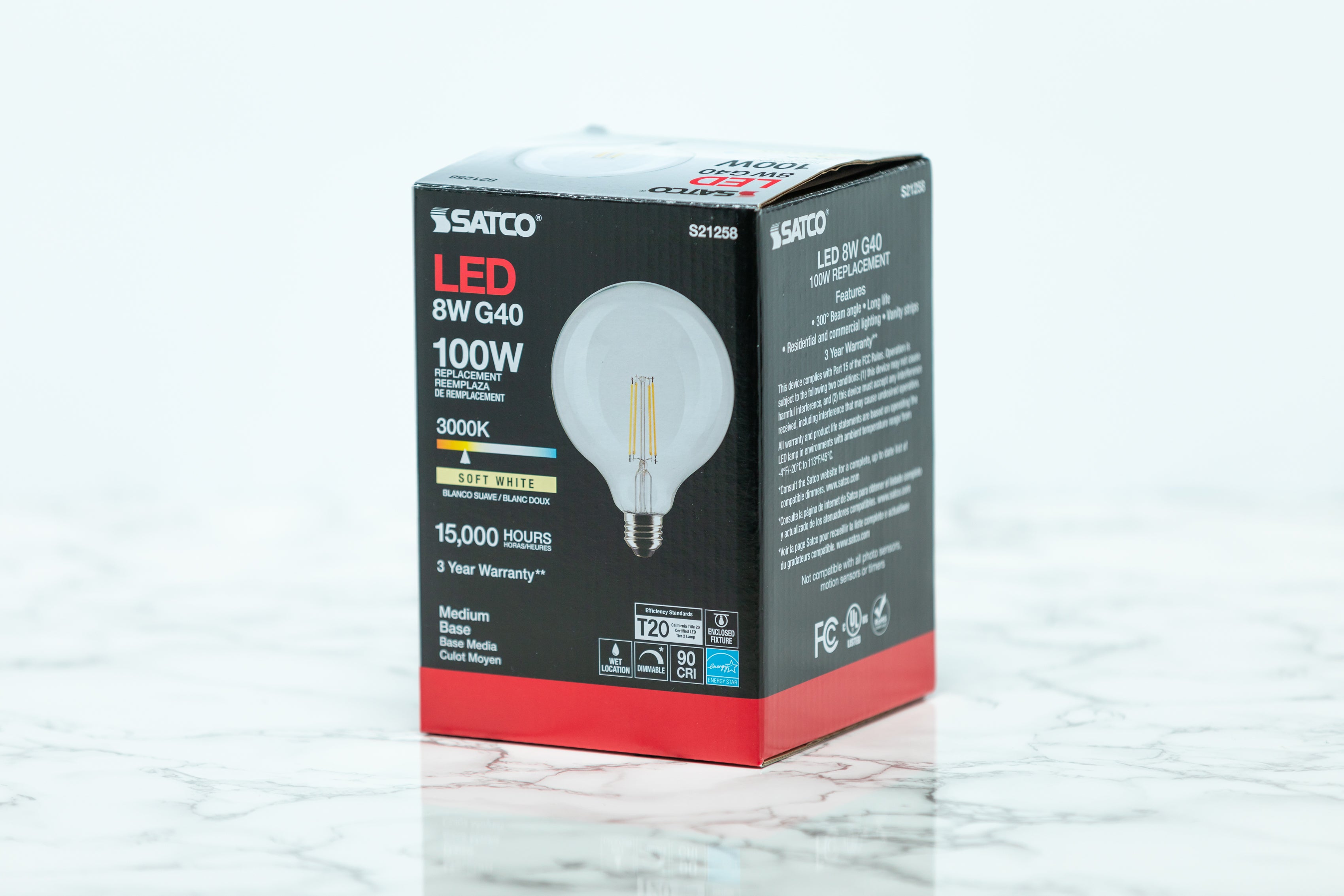 Satco G40 Globe LED Light Bulb - 6W 40W Equivalent, Dimmable, 2700K Warm White, E26 Base - Perfect for Chandeliers, Pendant Lights & Home Decor