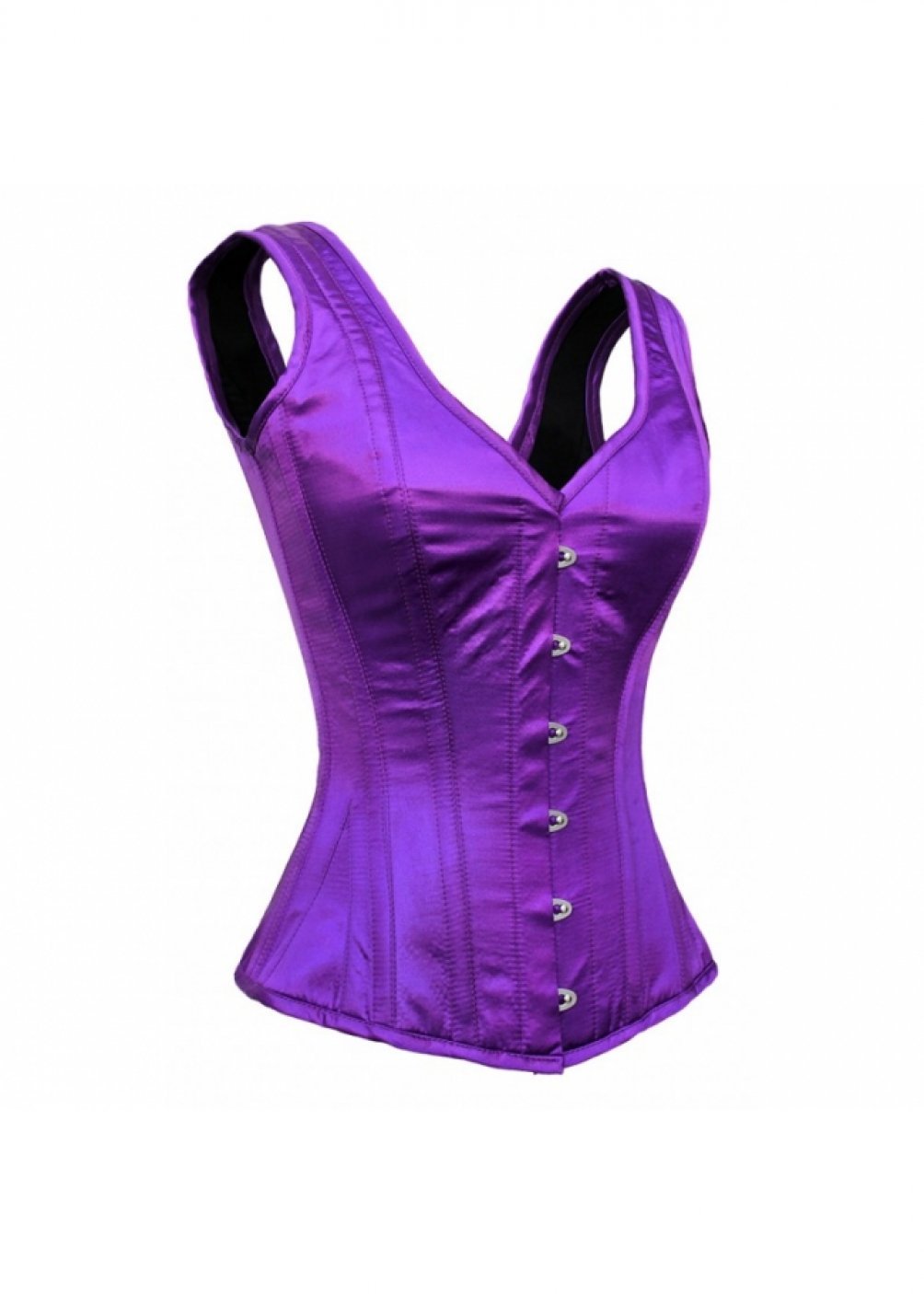 Plus Size Corset Purple Satin Overbust Bustier Top with Adjustable Shoulder Straps | Women's Shapewear for Waist Training, Evening Dresses & Special Occasions