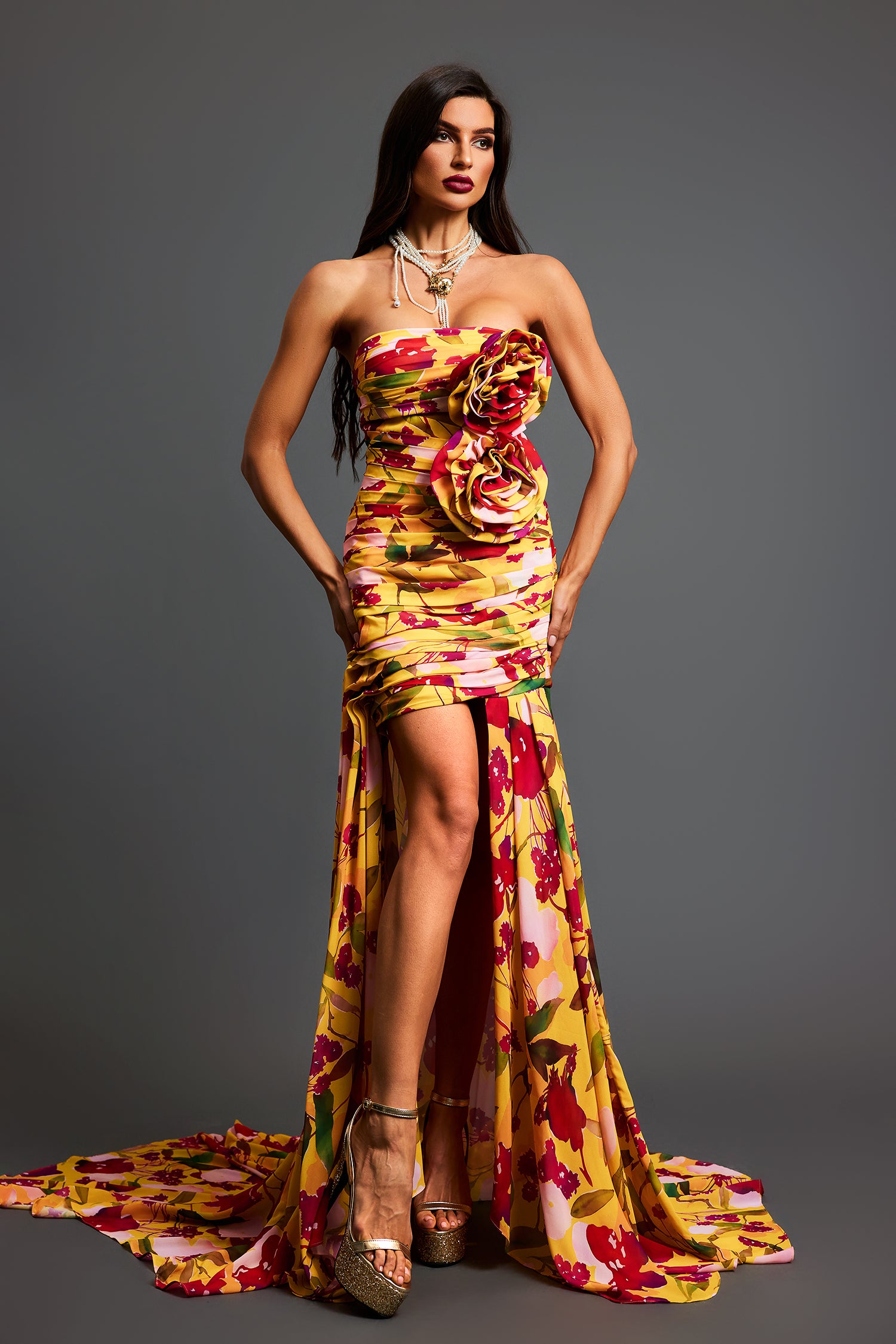 Rina Strapless Floral Hollow Maxi Dress for Women - Elegant Summer Beach Wedding Party Dress