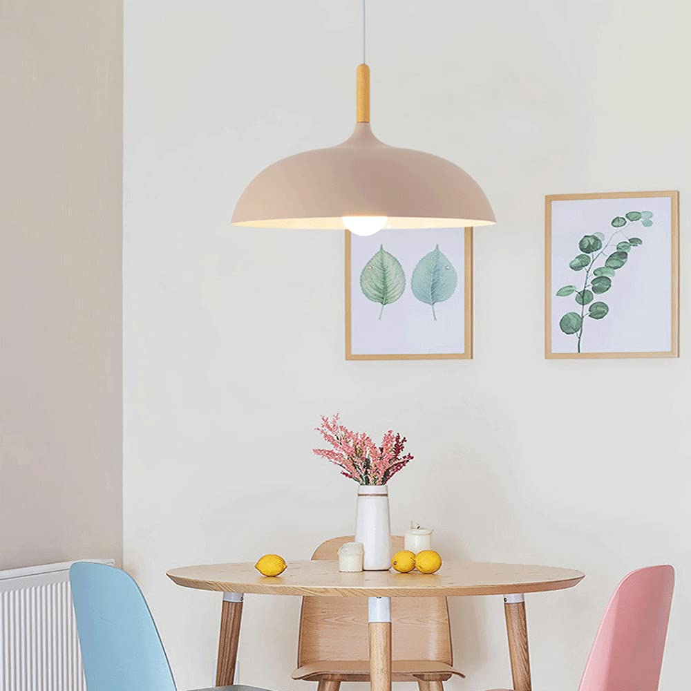 Modern Wood Pattern E27 Pendant Light - Minimalist Dome Ceiling Hanging Lamp for Kitchen Island, Dining Room, Living Room & Bedroom | Perfect for Coffee Bars, Restaurants and Home Decor