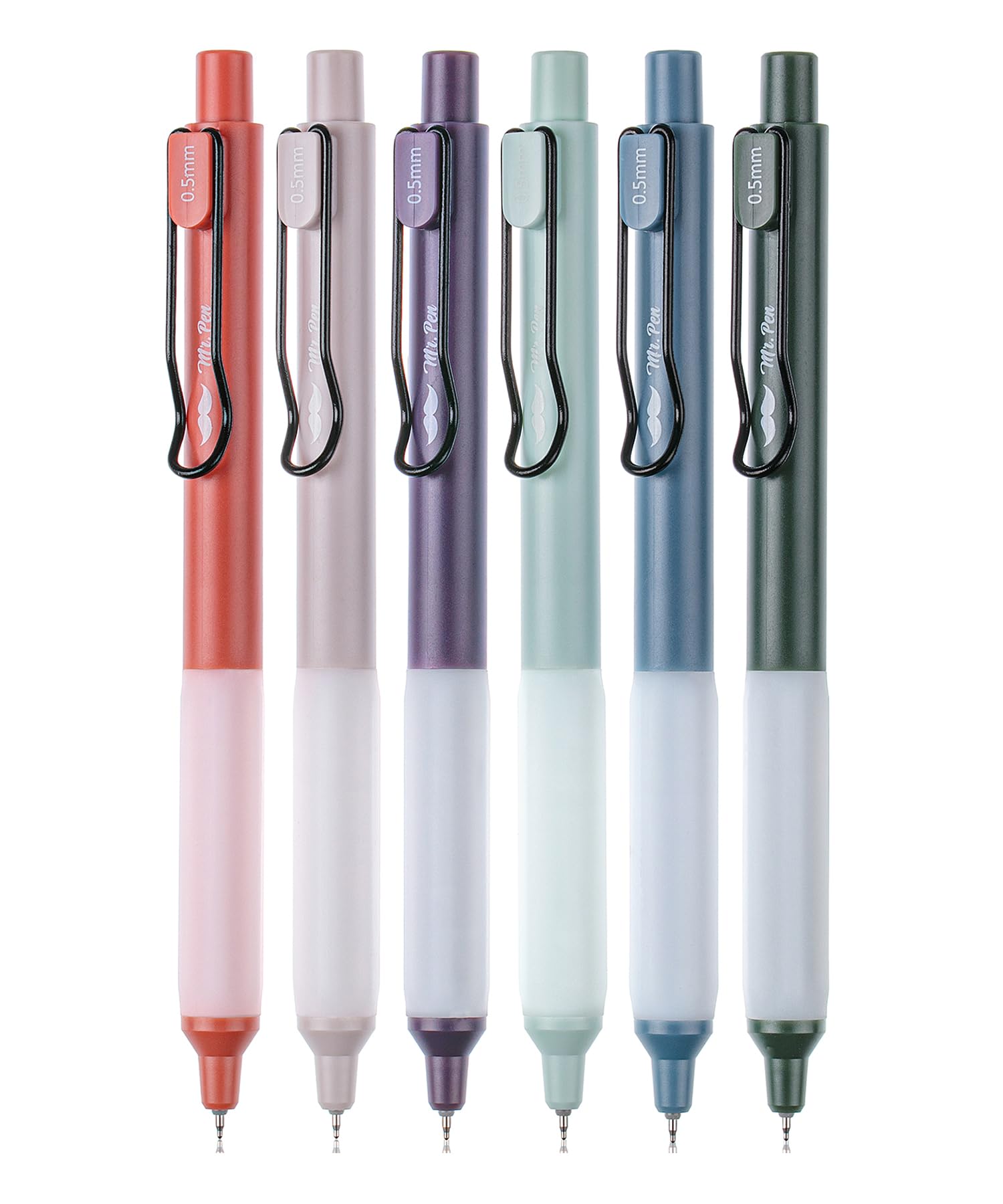 Mr. Pen Retractable Gel Pens 6-Pack - 0.5mm Fine Point Black Ink Fast Drying Vintage Barrel Design - Perfect for Office, School, Note Taking & Journaling