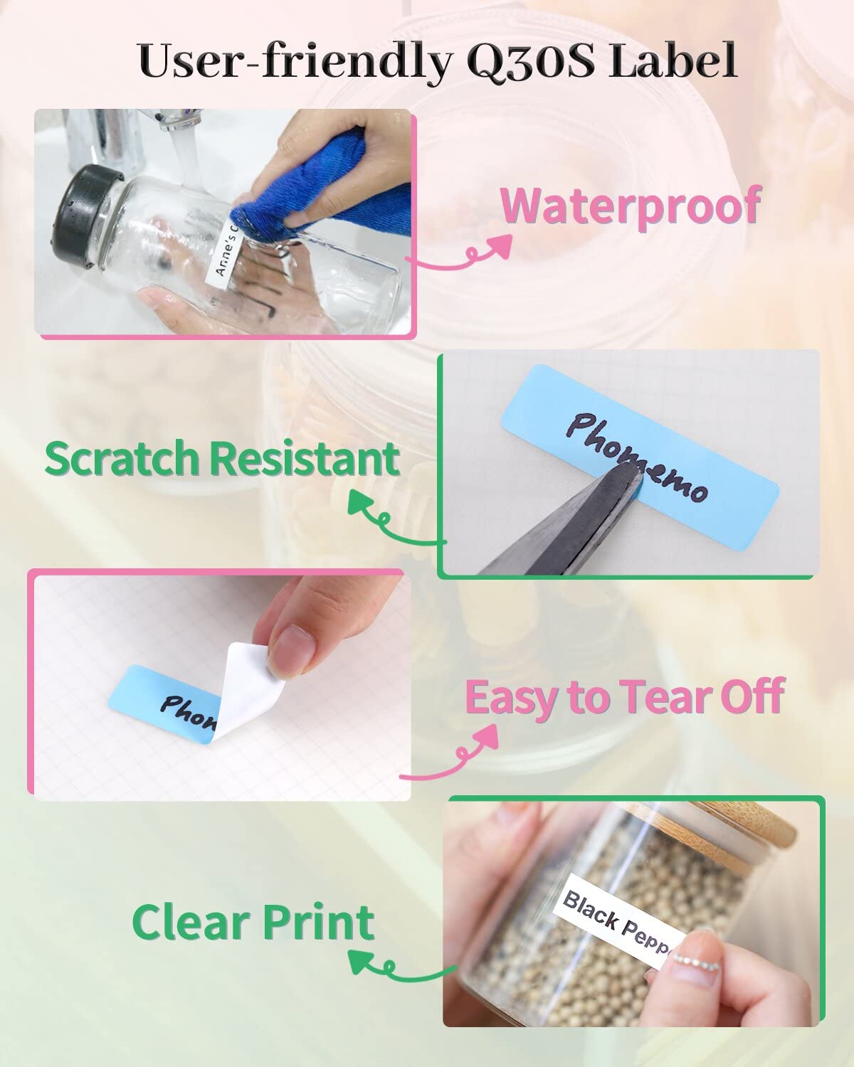 Phomemo Q30S Bluetooth Mini Label Printer - Portable Pink Label Maker for Storage, Name & Document Organization | Compatible with iOS & Android | Perfect for Home, Office & School Use