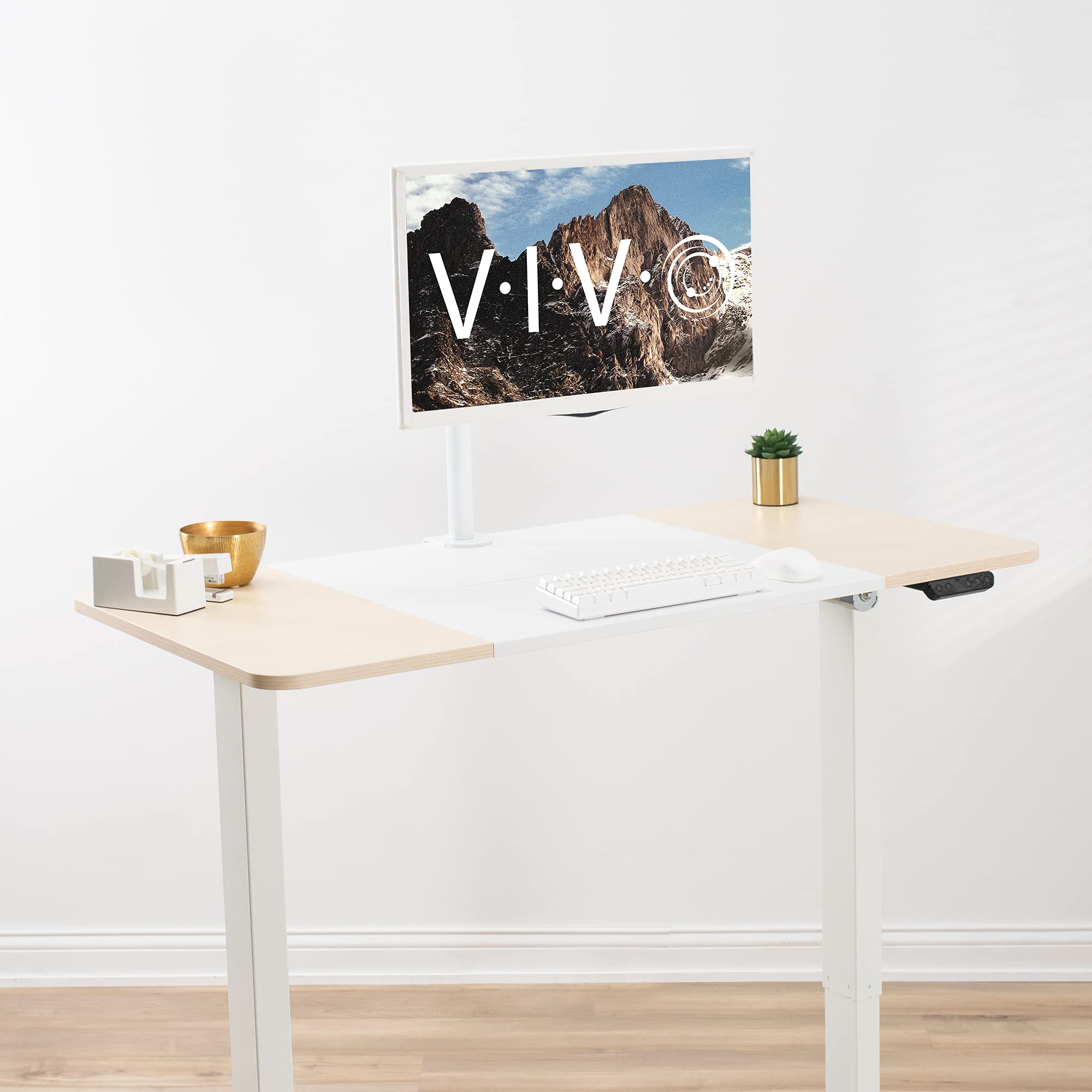 VIVO Electric Height Adjustable Standing Desk 47 x 24 Inches, Sit Stand Desk with Memory Controller, White & Light Wood (DESK-E144WC) - Perfect for Home Office, Gaming & Workspace Ergonomics