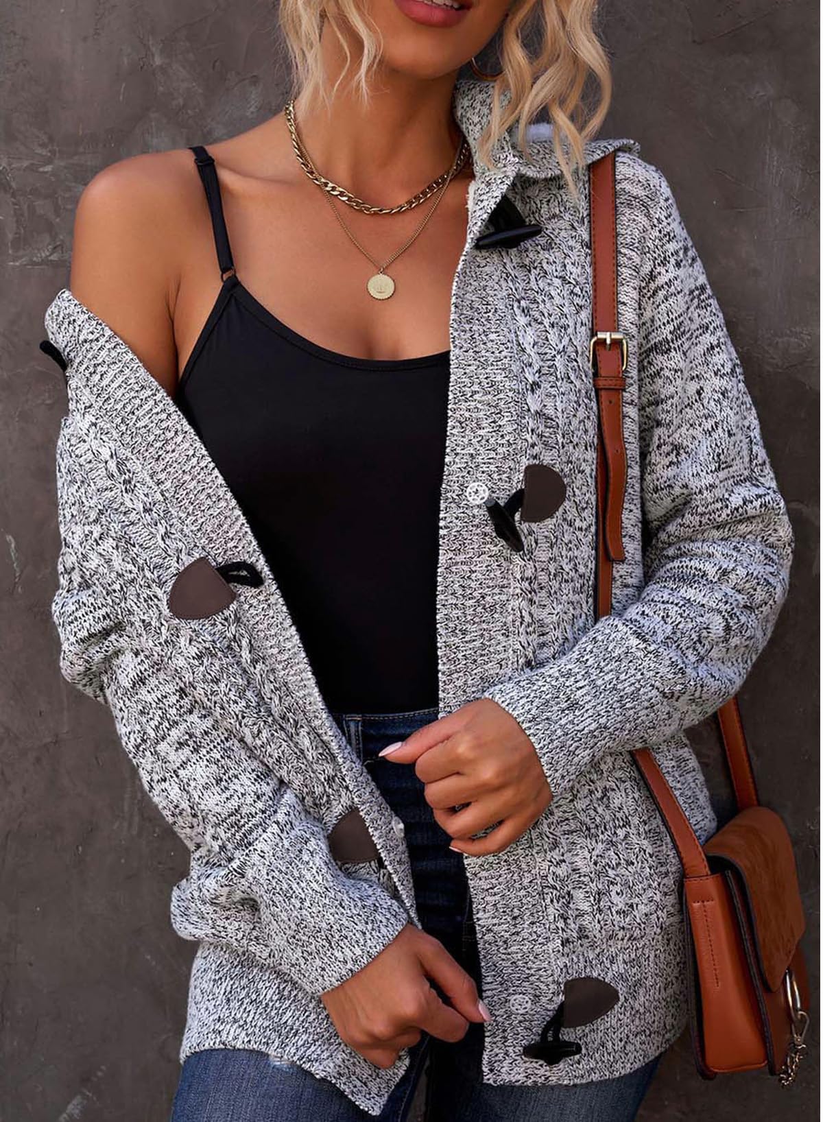 Dokotoo Women's Winter Hooded Cardigan Sweater - Button Up Cable Knit Coat Jacket with Pockets | Cozy Outerwear for Casual Wear, Office & Fall Winter Fashion