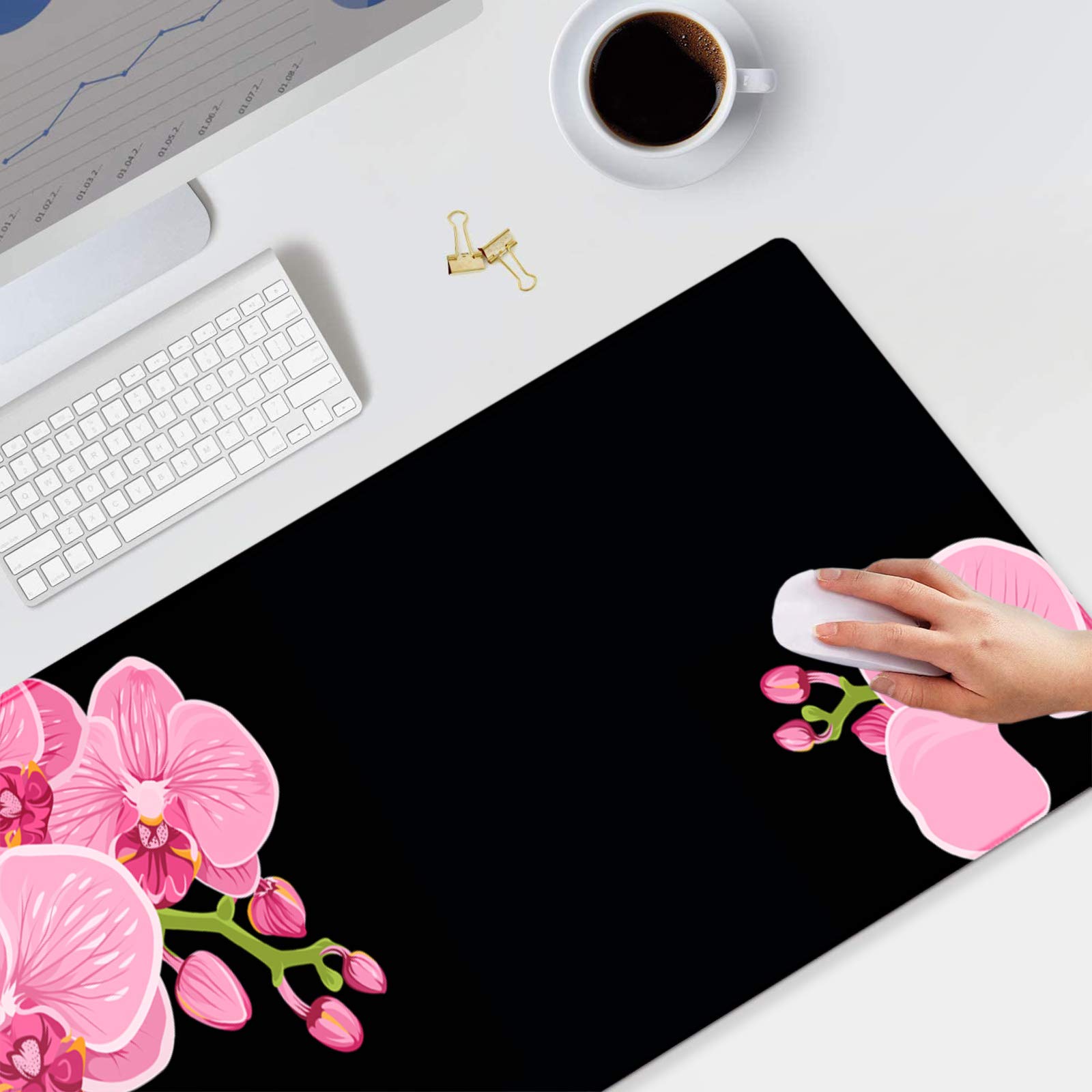 XXL Extended Gaming Mouse Pad - 35.1x15.75 Inch Large Non-Slip Rubber Base Desk Mat for Computer, Laptop, Keyboard & Mouse | Stitched Edges, Waterproof Surface | Pink Peony Flower Design | Perfect for Office Work, Gaming & Home Office Setup
