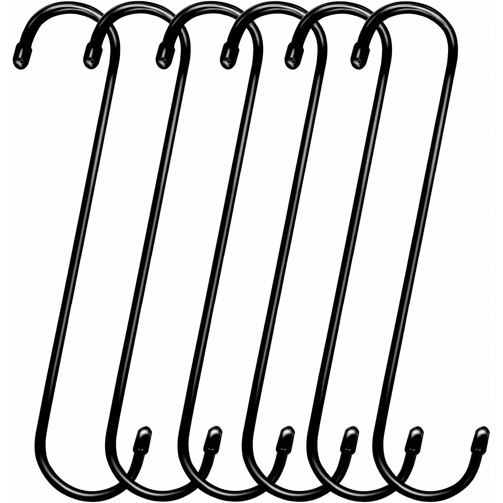 6 Pack 12 Inch Heavy Duty S Hooks for Hanging Plants - Black Elongated S-Shaped Hanging Hooks for Pergola, Garden, Patio, Kitchen - Indoor & Outdoor Use for Flowers, Baskets & Home Decor