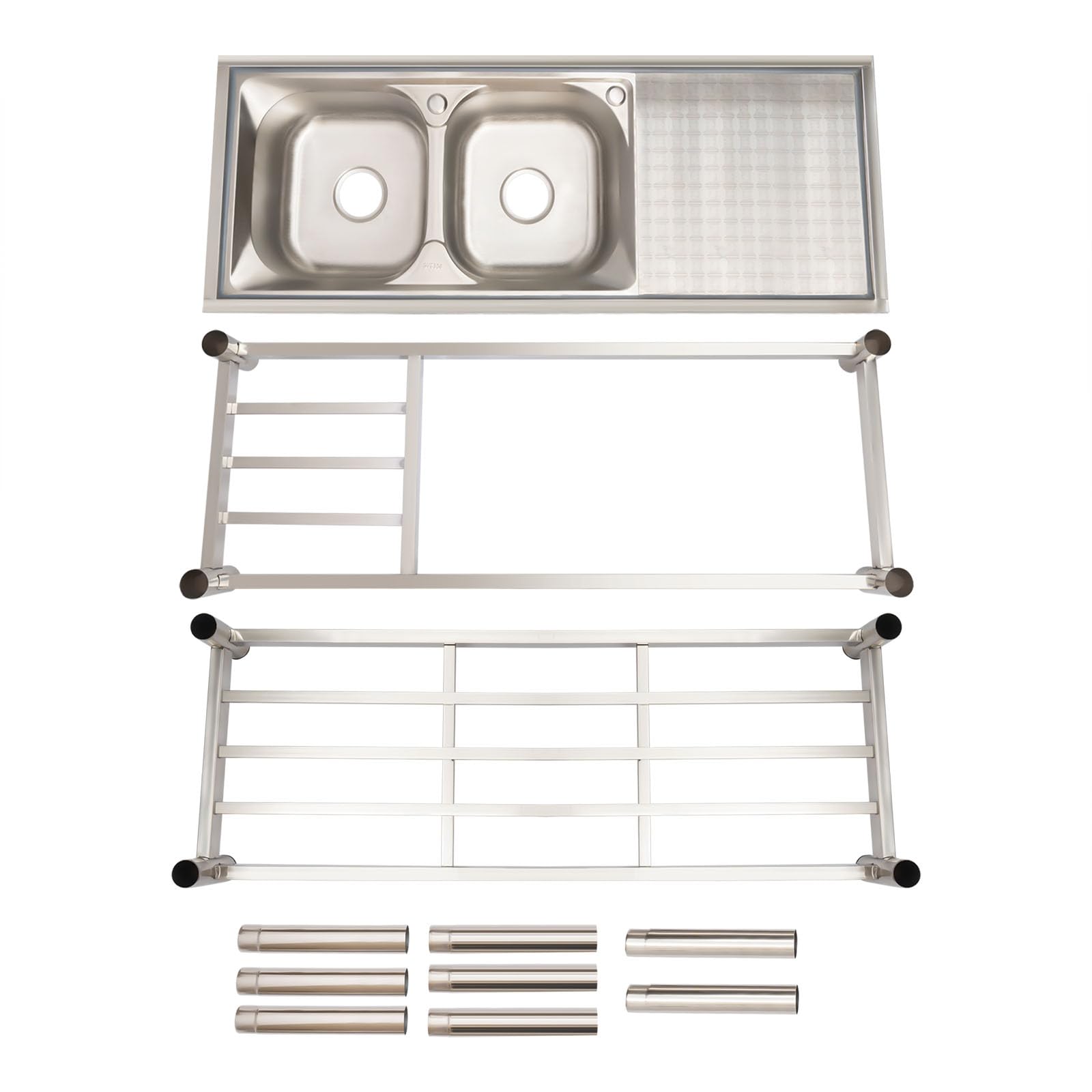 Commercial Stainless Steel Kitchen Sink Set with Double Bowls - Spacious Restaurant-Grade Sink Kit for Professional Kitchens, Food Trucks & Outdoor Cooking Areas