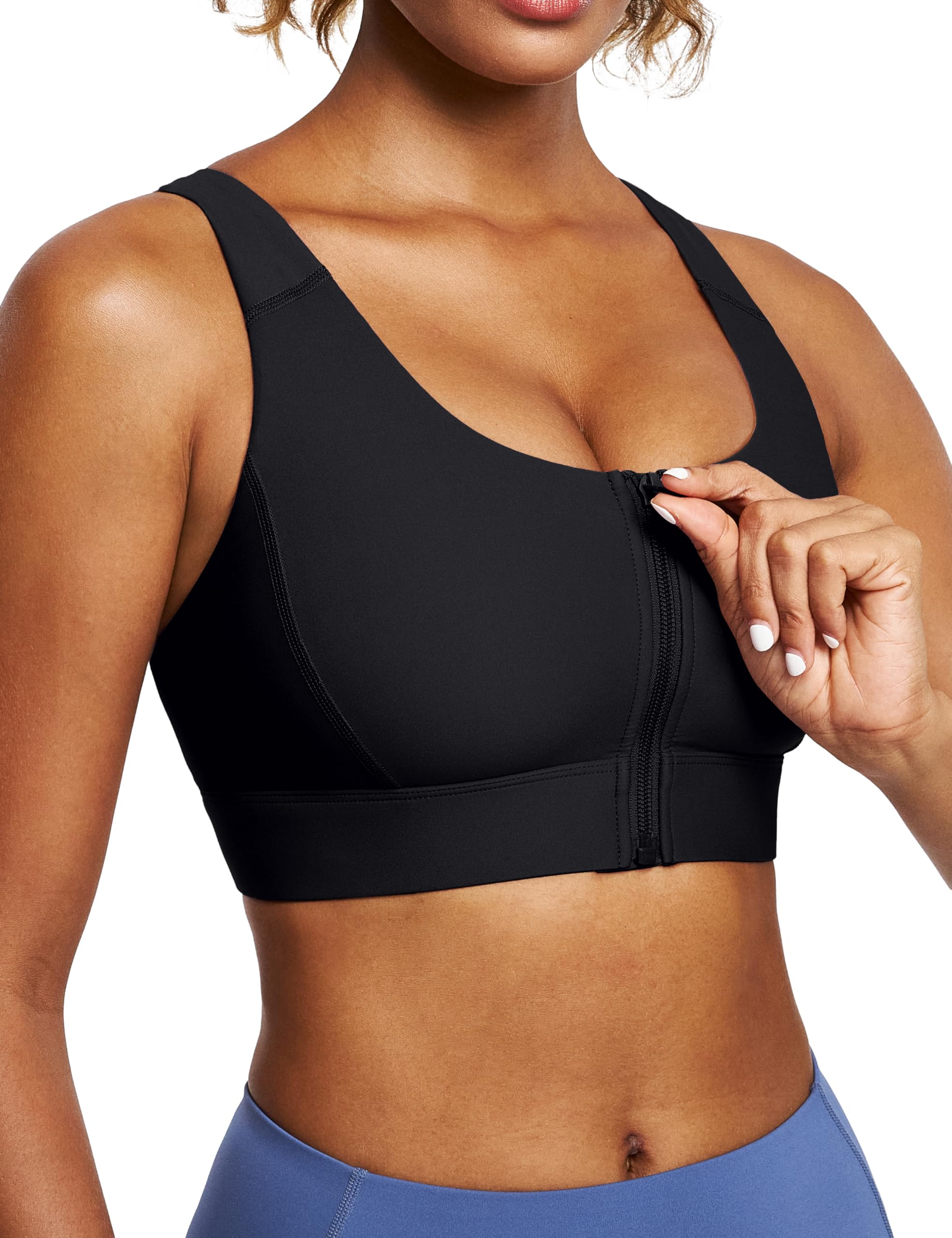 Ewedoos High Impact Sports Bras for Women - Zip Front Workout Bra with Adjustable Straps & High Support for Large Bust | Running, Gym, Yoga & High-Intensity Training