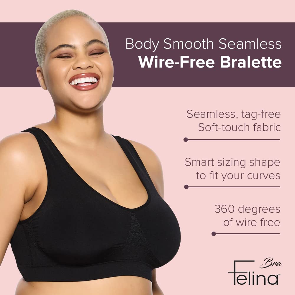 Felina Body Smooth Seamless Wireless Bralette - Comfortable & Supportive Underwear for Women | Perfect for Yoga, Lounge & Everyday Wear