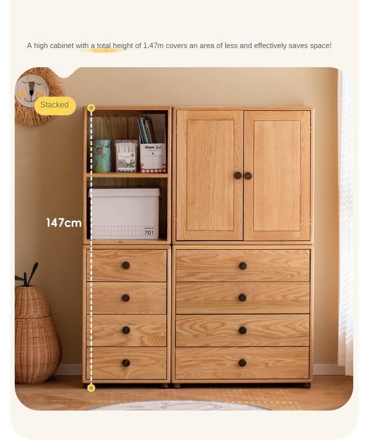 Solid Oak Wood Modern Nordic Kids Storage Cabinet - Multifunctional Organizer for Toys, Books & Clothes | Perfect for Nursery, Playroom & Bedroom Organization