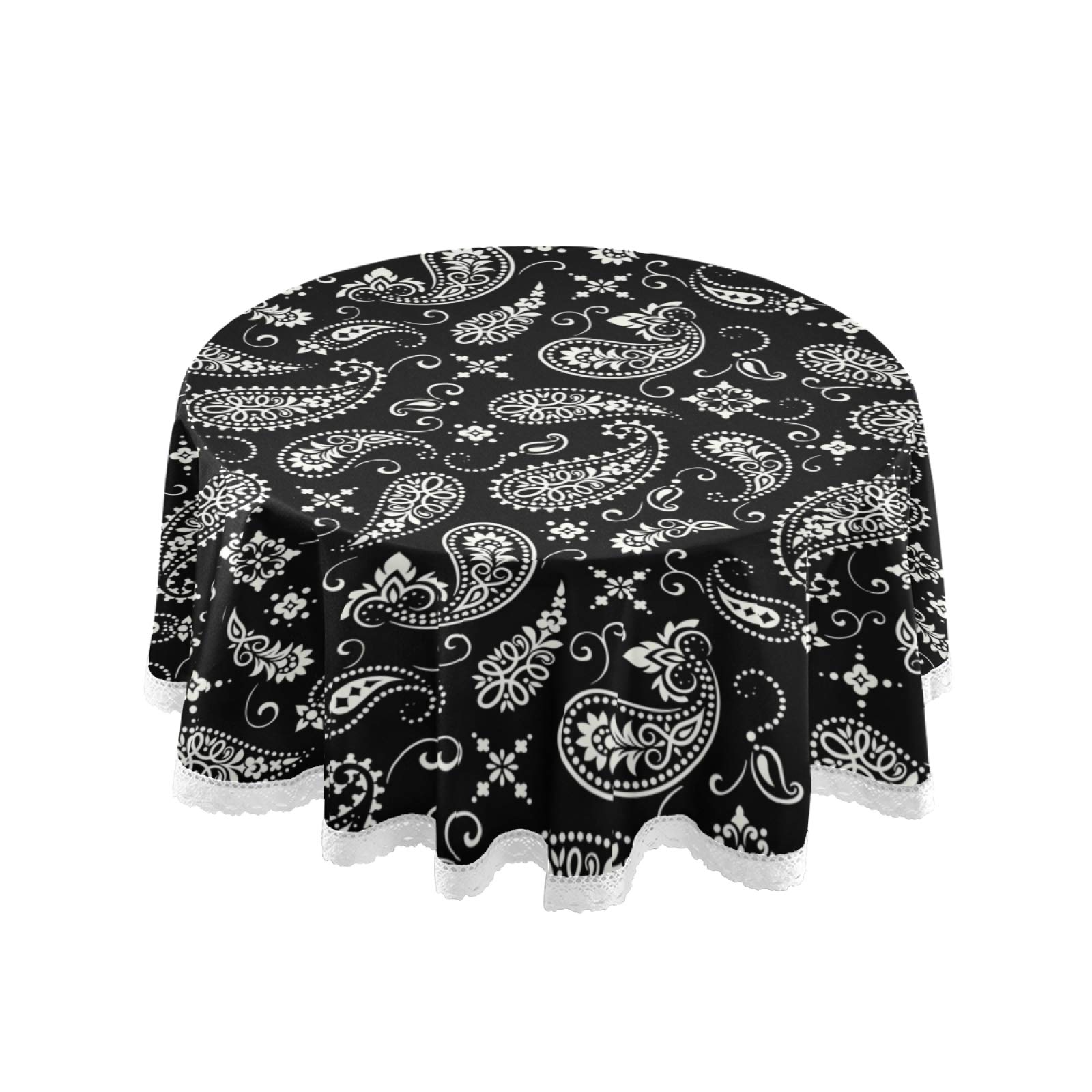 ALAZA 60x60 Inch Paisley Bandana Print Elastic Tablecloth - Wrinkle Resistant Round Table Cover for Dining, Kitchen, Parties & Outdoor Picnics