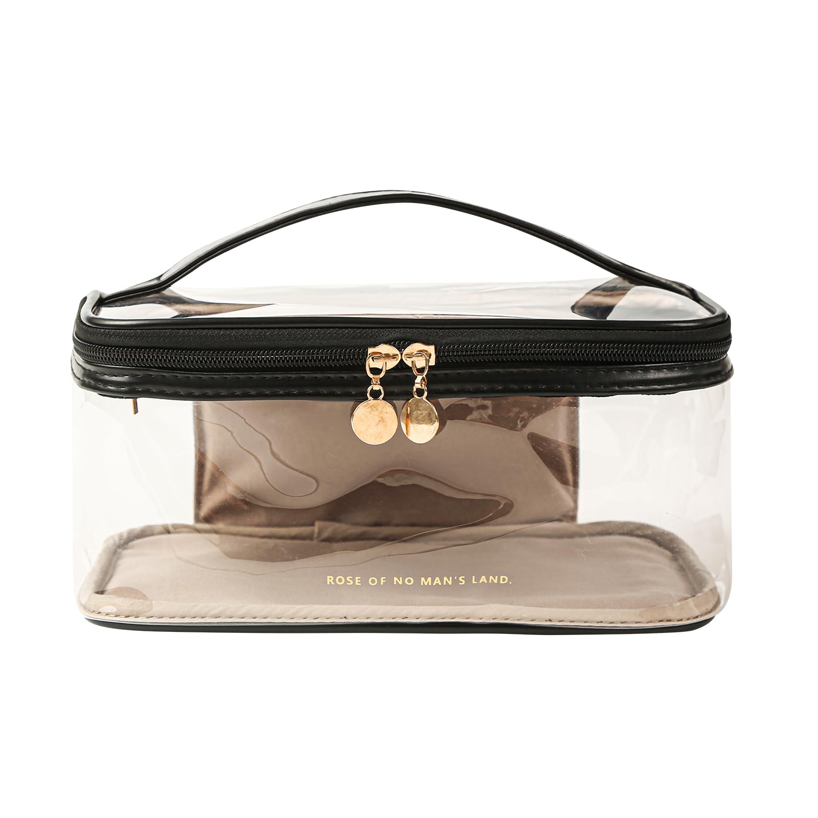Large Clear Makeup Bag - Waterproof Transparent Cosmetic Organizer with Handle for Women & Girls | Travel Toiletry Case, Skincare Pouch, Daily Beauty Essentials | Perfect for Air Travel, Gym, Beach & Home Organization (Black)