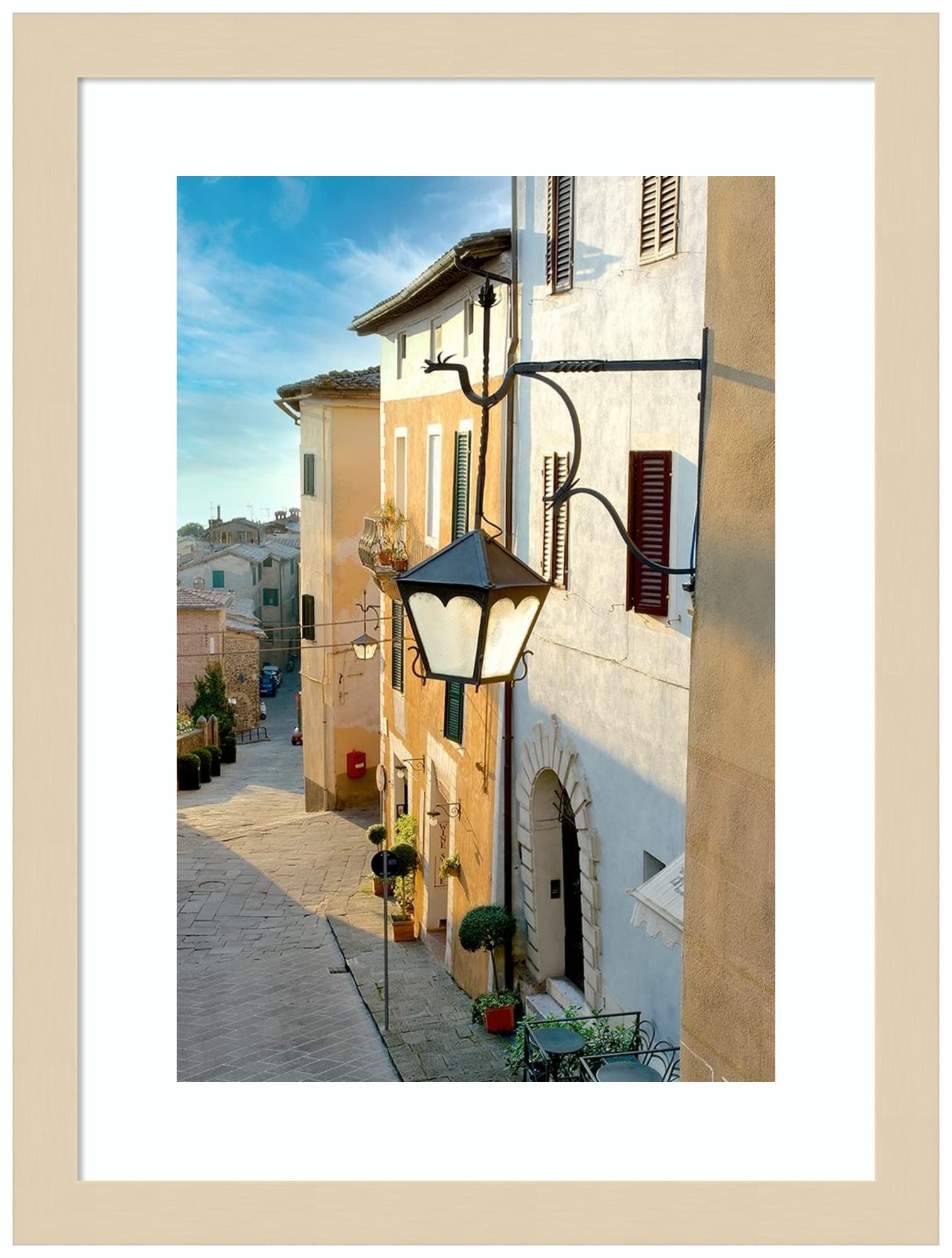 Alan Blaustein Montalcino Street Lamp Wood Framed Wall Art Print - 13x17 Inches, Svelte Natural Frame - Perfect for Living Room, Bedroom & Office Decor