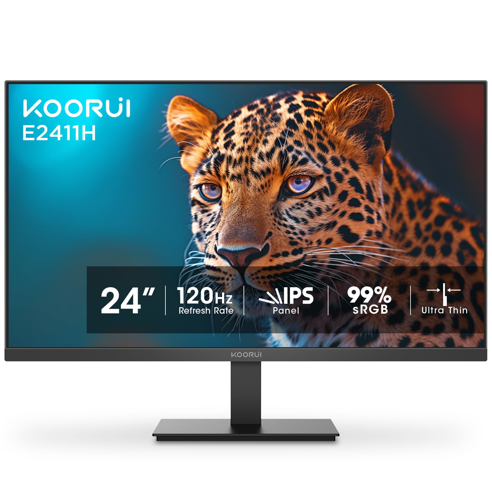 KOORUI 24-inch Gaming Monitor 120Hz Full HD 1080p IPS Display with Adaptive Sync, Ultra-Thin Bezel, VESA Mount, HDMI & VGA Ports - Perfect for Home Office, Gaming, and Entertainment (E2411H, Black)