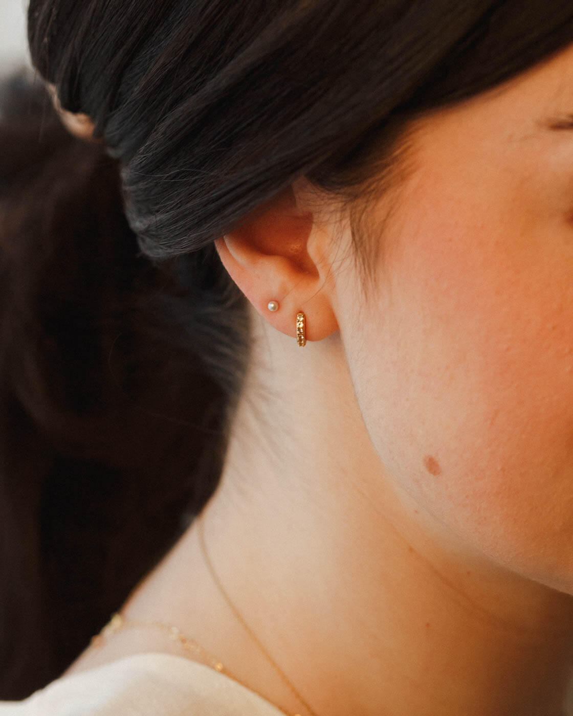 14K Gold Plated White Sapphire Huggie Hoop Earrings for Women - Minimalist Dainty Everyday Jewelry for Work, Date Night & Gifting