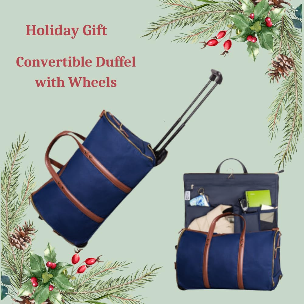 Convertible Rolling Duffel Carry On Luggage - Kendall Country Wheeled Weekender Bag with Extendable Handle & Shoe Compartment | Travel Garment Bag for Business Trips & Vacations | Midnight Blue | Perfect for Airplane Carry-On & Weekend Getaways