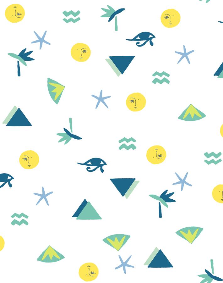 Egyptian Icons Wallpaper by Tea Collection - Green Vintage Egyptian Pattern Peel and Stick Wallpaper for Living Room, Bedroom, Nursery Decor