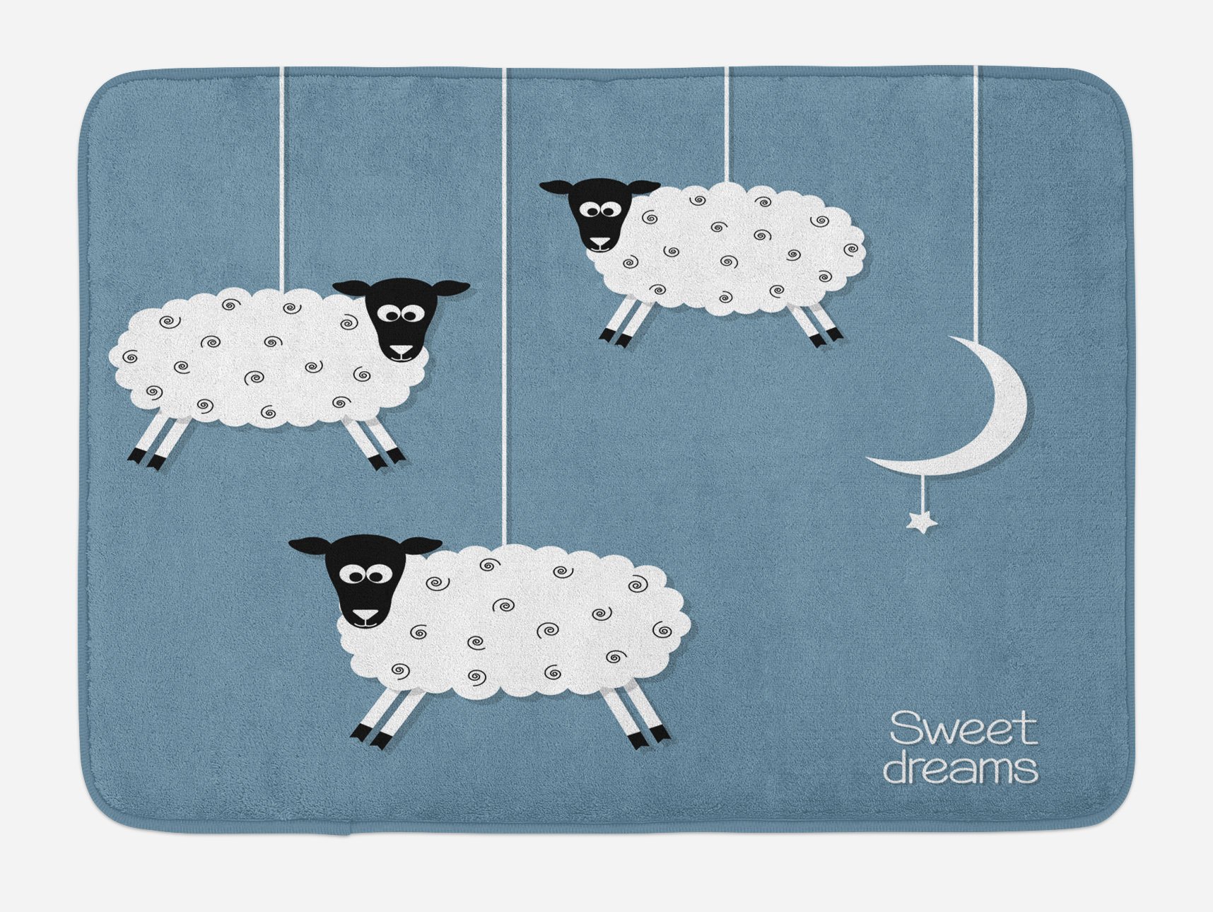 Ambesonne Non-Slip Plush Bath Mat - Star & Crescent Moon Sleeping Sheep Design, Slate Blue Black White, 30.2
