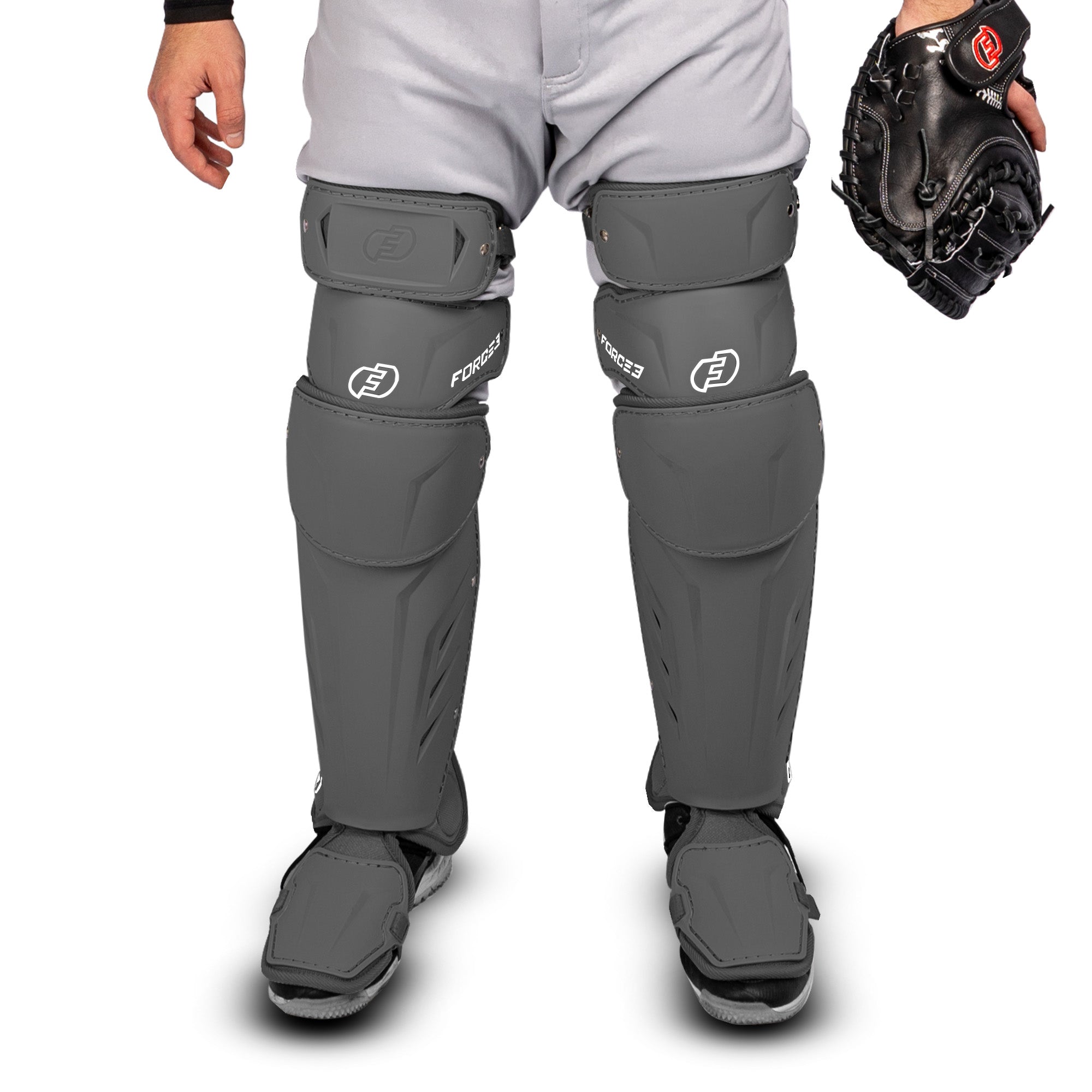 FORCE3 XS3® PRO ELITE Baseball Catcher Leg Guards - Lightweight Protective Gear for PitchCom® System - Perfect for Intermediate Players & Youth Leagues