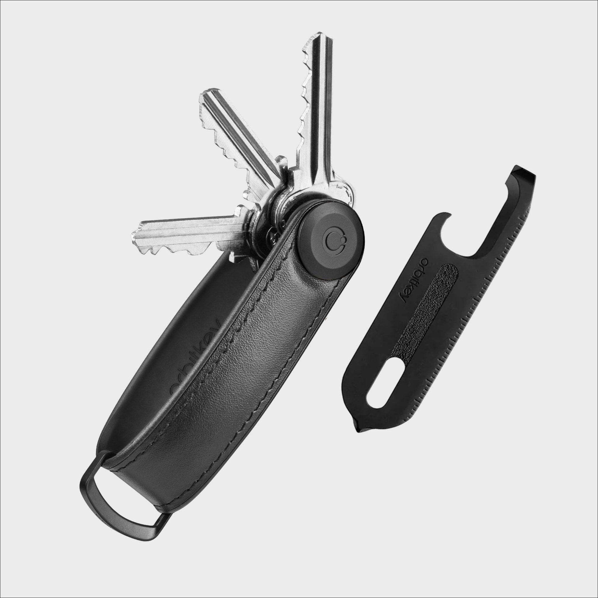 ORBITKEY Hybrid Leather & Multitool V2 Gift Set - Premium Black Organizer for Keys, Cards & Tools | Perfect for Office, Travel & Everyday Carry (EDC)