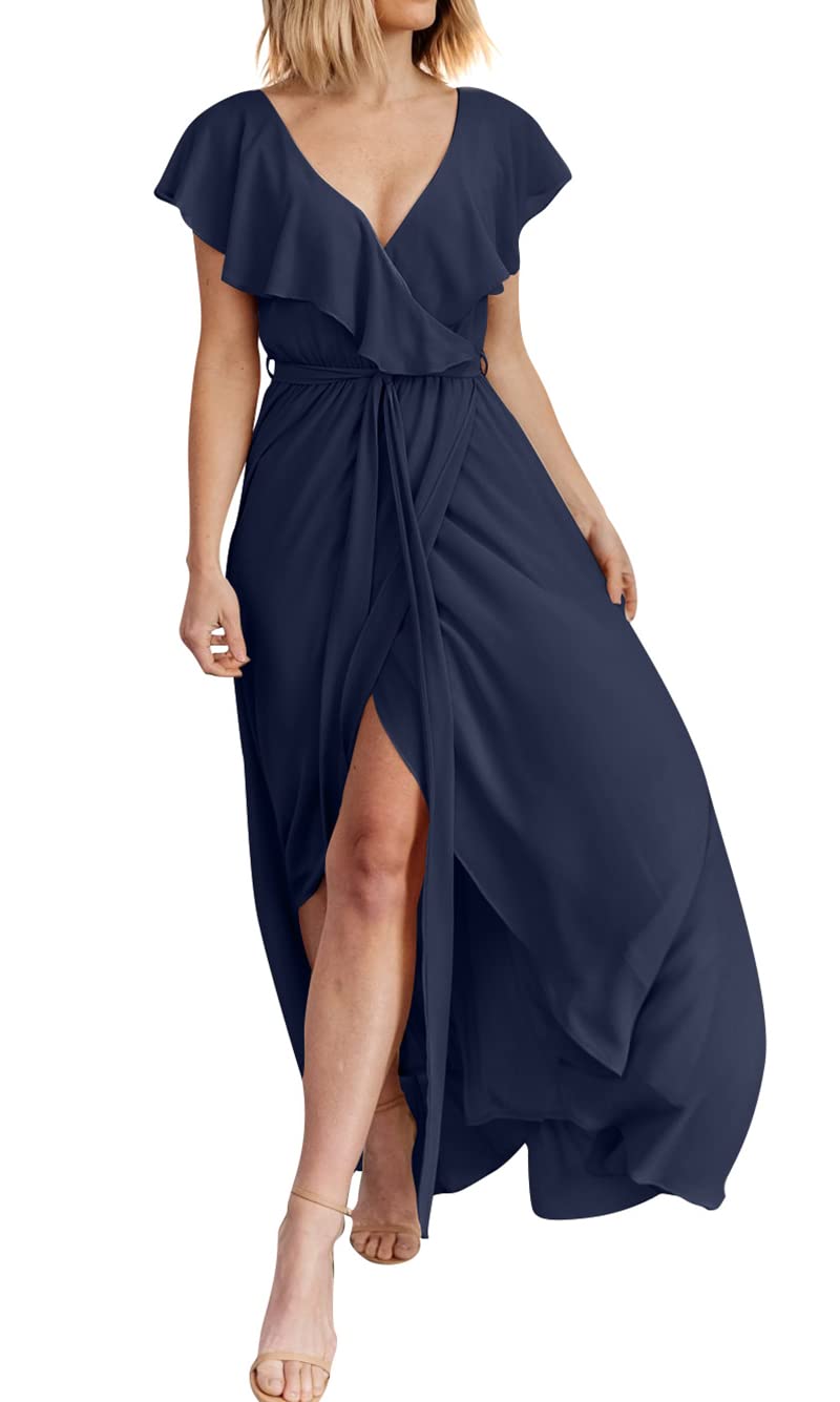GeGekoko Women's V-Neck Ruffle Maxi Dress - Flowy Long Maternity Dress for Pregnancy, Elegant & Sexy Summer Dress for Beach, Wedding, Party & Special Occasions