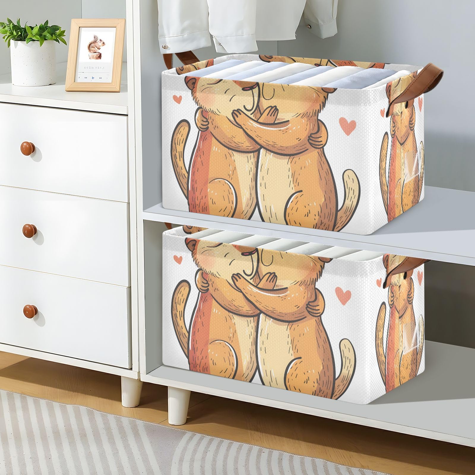 ALAZA Collapsible Closet Storage Cubes & Baskets - 2 Pack Organizer for Shelves | Capybara Hugging Design | Perfect for Bedroom, Closet & Kids Room Organization