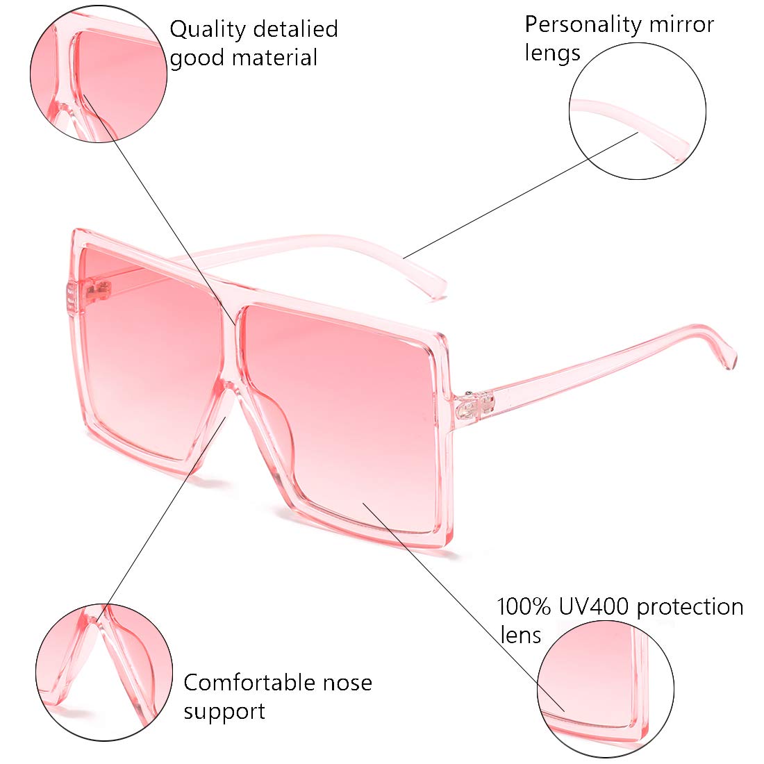 Square Oversized Sunglasses for Women & Men - UV400 Protection Flat Top Fashion Shades for Driving, Beach & Outdoor Activities