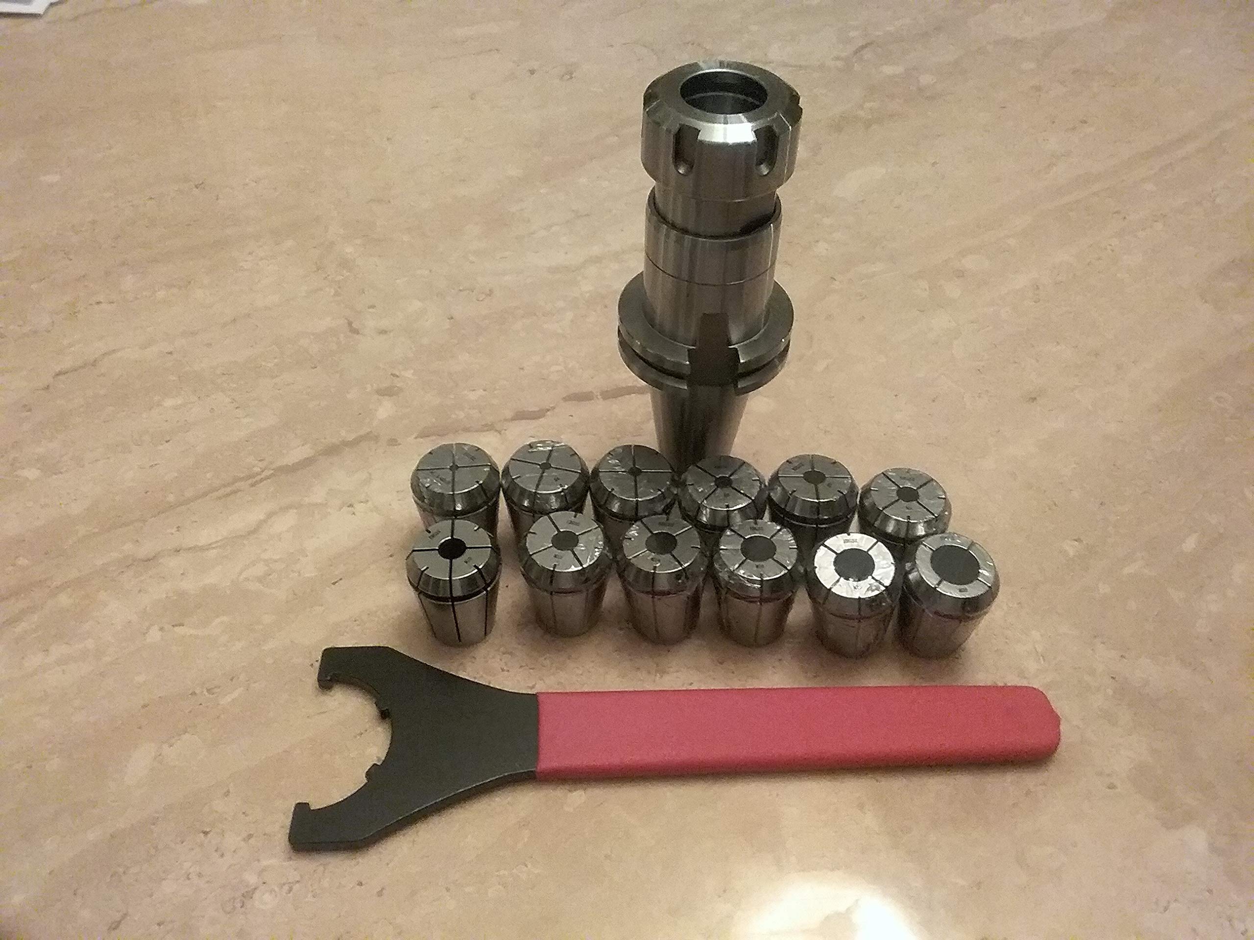 CAT40-ER32 Floating Tap Holder with 12 Metric Tap Collets & Wrench - Precision CNC Milling Tool for Metalworking, Machining Centers & Industrial Applications