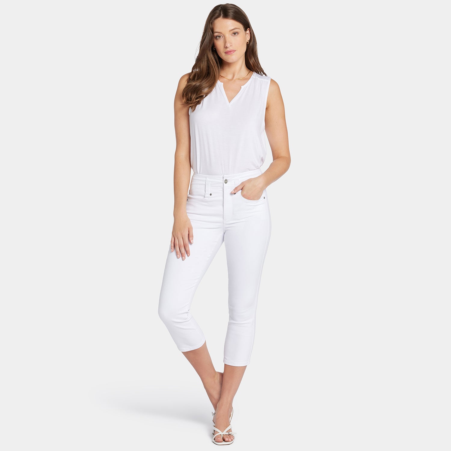 Ami Skinny Capri Jeans for Petite Women - High Waisted Stretch Denim Pants in Optic White | Perfect for Summer Outfits, Casual Wear & Travel