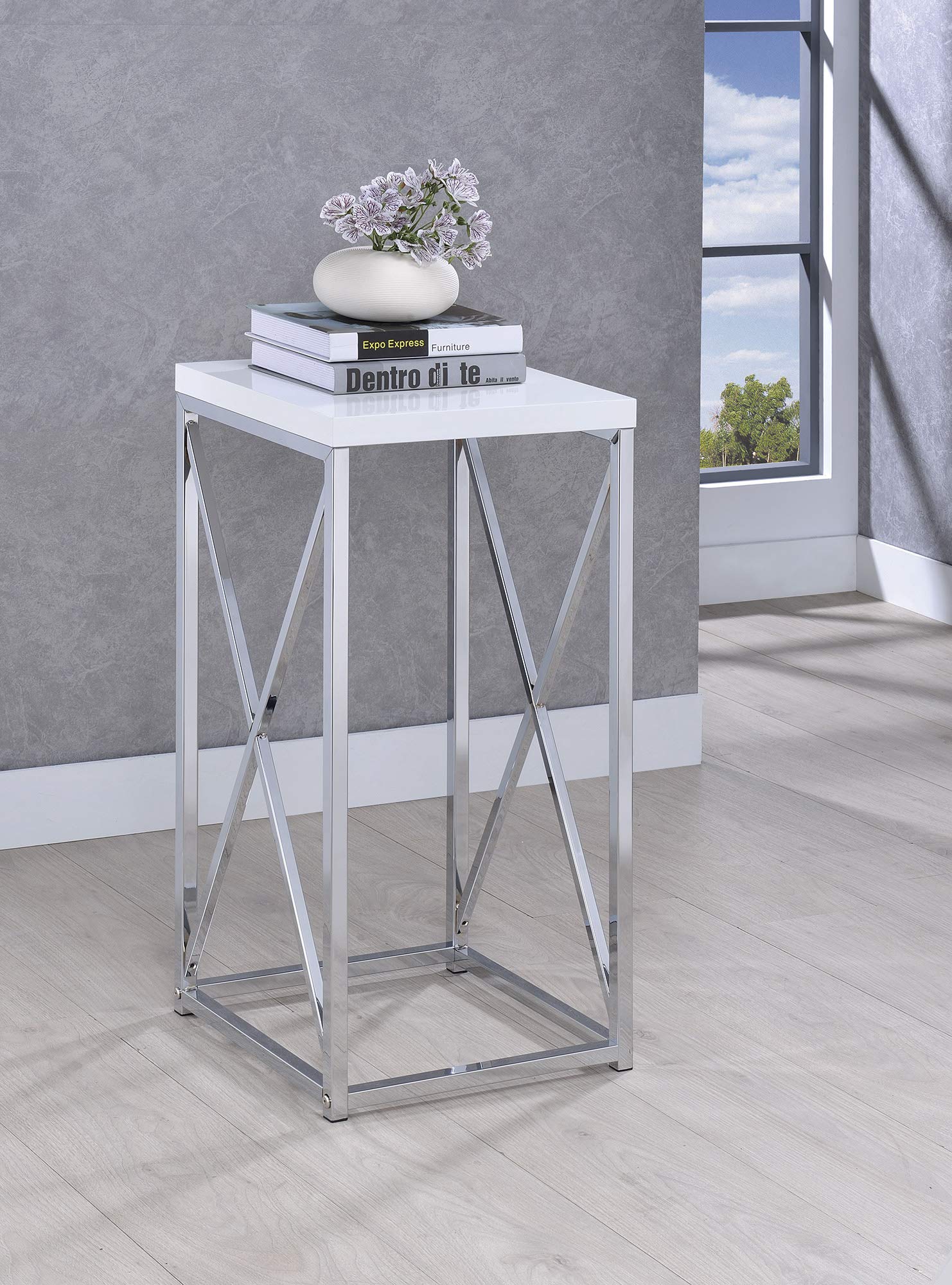 Benzara White and Silver End Table - Modern Nightstand for Bedroom, Living Room, or Office - Small Side Table with Sleek Design for Home Decor