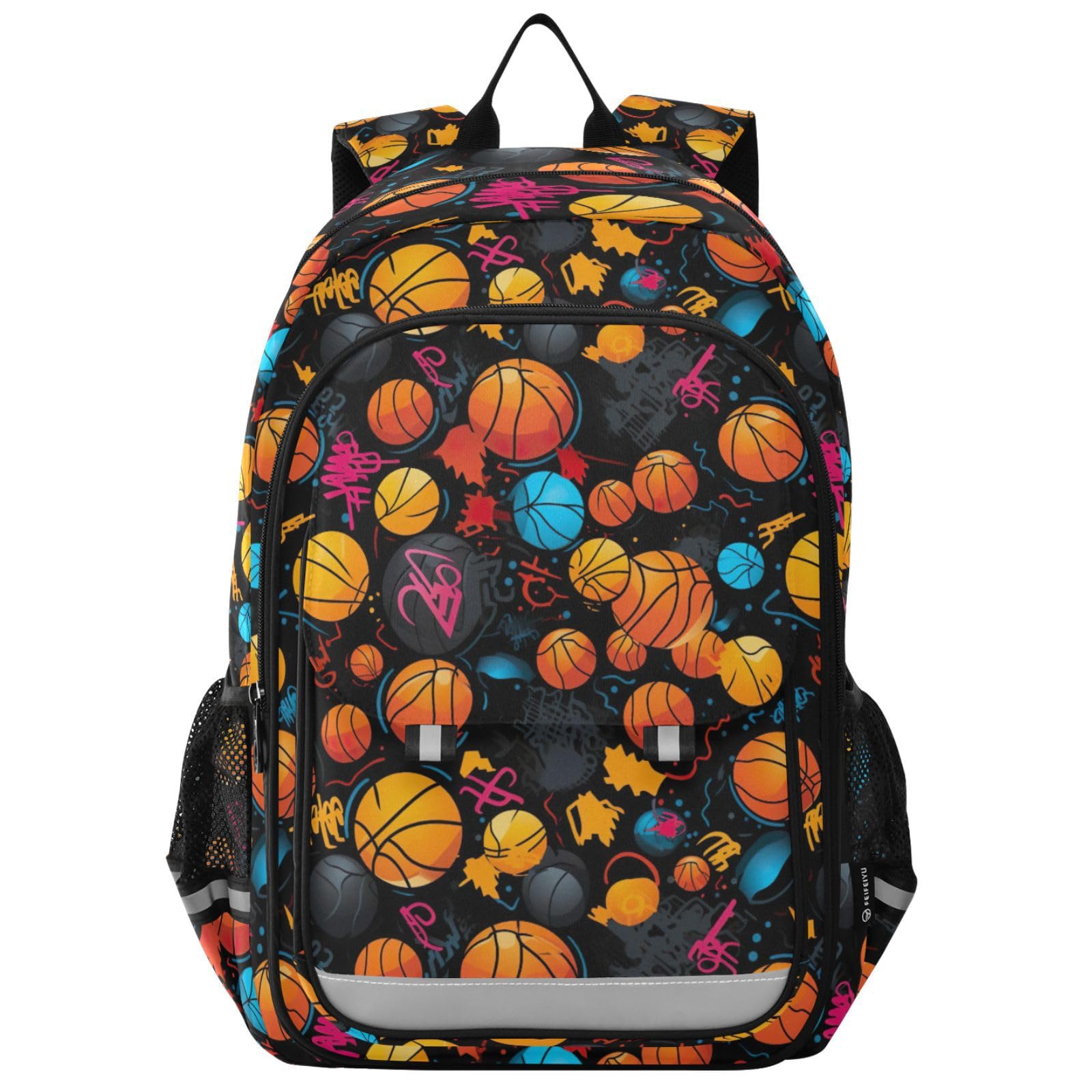KFBE Basketball Backpack for Kids - Large Capacity School Bag with Reflective Stripes for Boys & Girls (12.9x6.7x17.7 inch) - Perfect for School, Sports & Travel