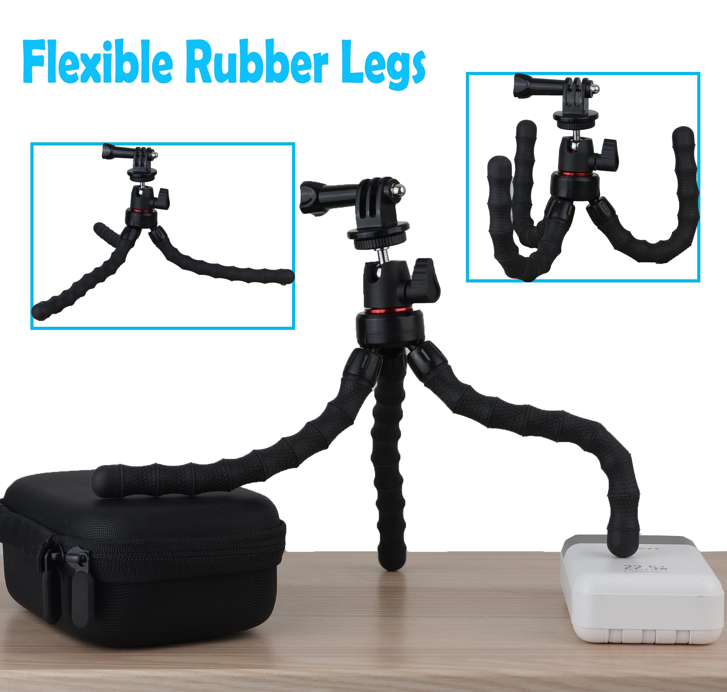 Flexible Camera Tripod for GoPro Hero 13/12/11/10/9 - Bendable 360° Rotating Mount Stand with Phone Holder for Vlogging, YouTube, Travel & Action Photography