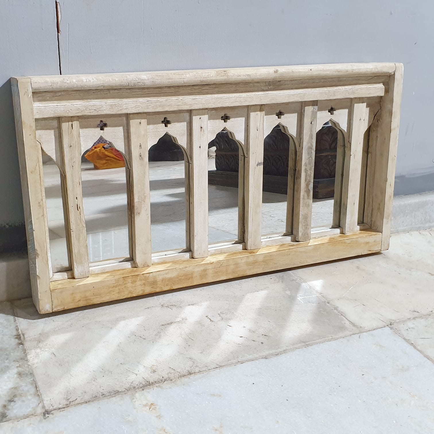 Hand Carved Antique Indian Solid Wood Mirror Frame - 27.5