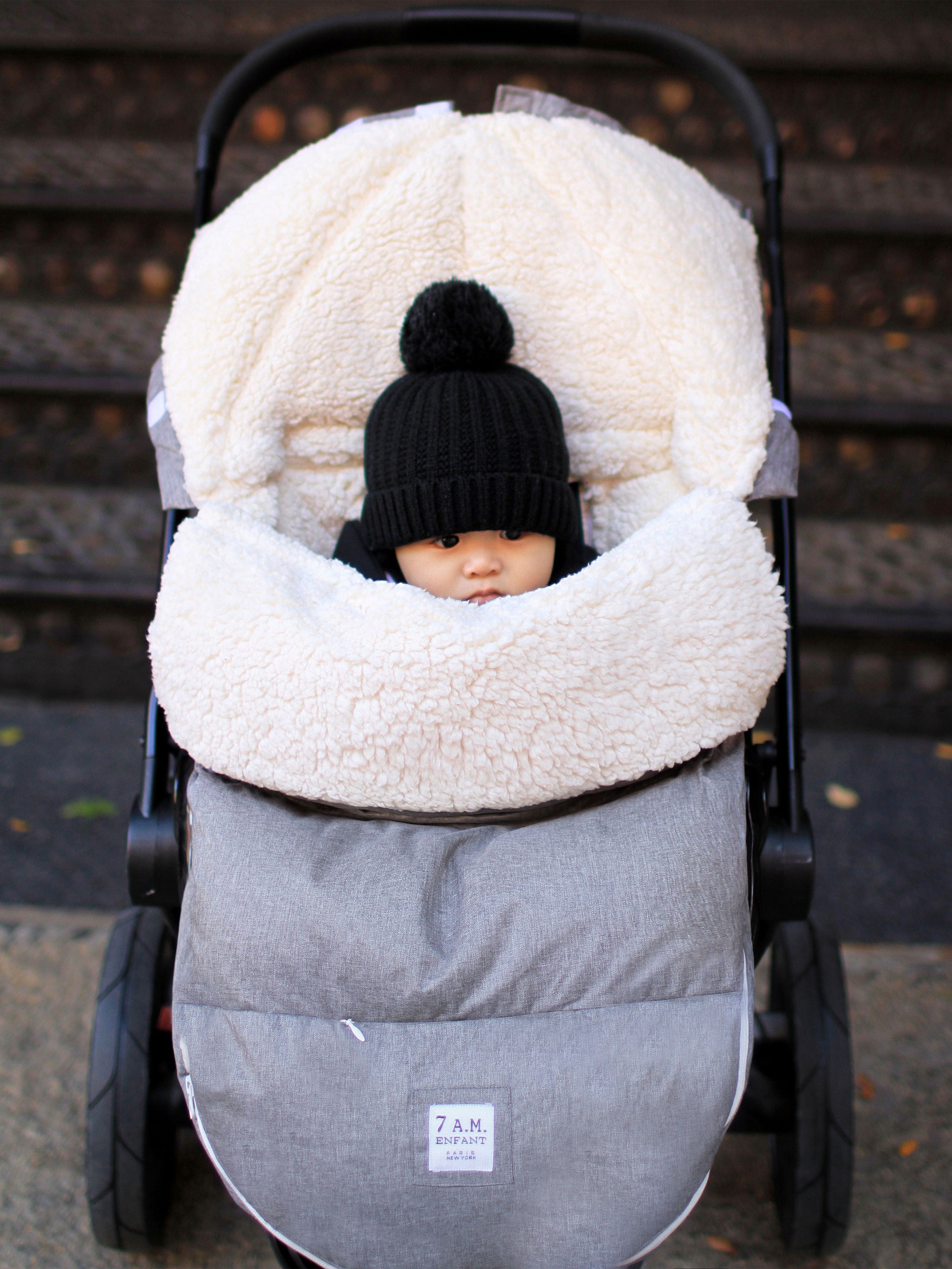 7AM Enfant Baby LambPOD - Soft Grey Infant Car Seat Cover & Stroller Blanket for Newborns - Perfect for Winter Outings, Shopping Trips & Pediatric Visits