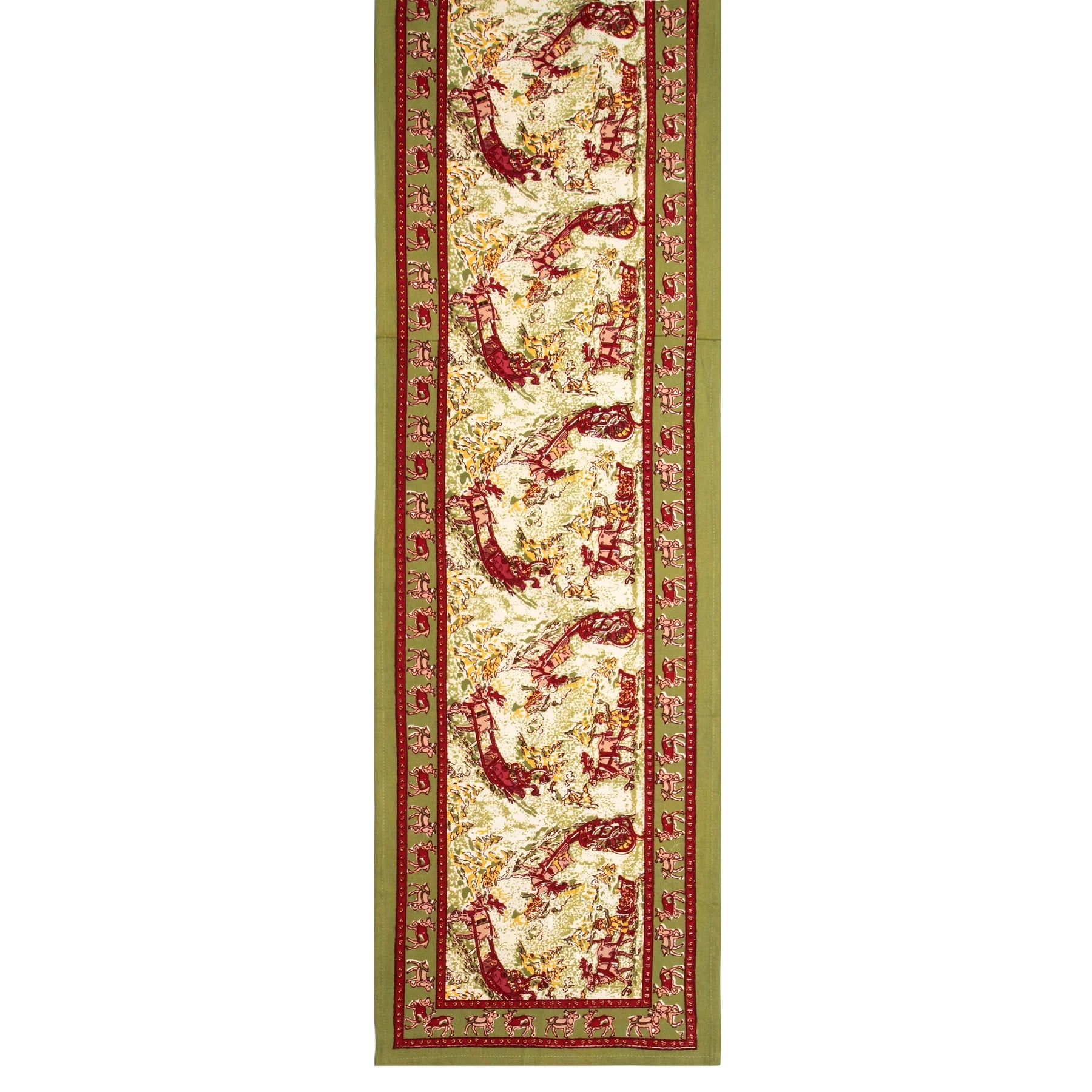 Renne Reindeer Red & Green Christmas Table Runner - Holiday Dining Decor for Festive Parties & Seasonal Home Decoration
