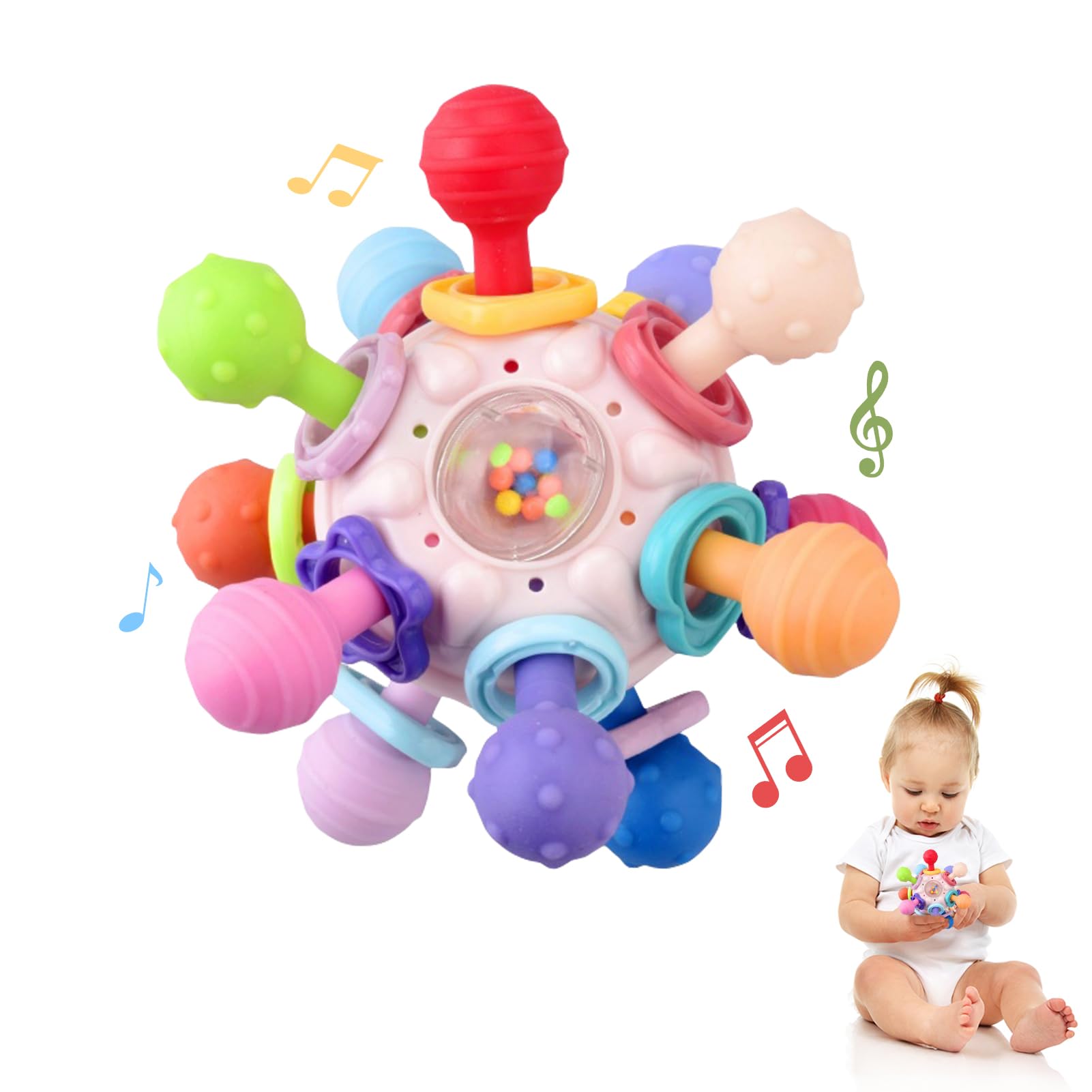 **Organic Baby Teething Toys for 0-18 Months | Montessori Sensory Toys for Infants & Toddlers | Safe Chewable Teethers for Boys & Girls | Newborn Essentials & Baby Shower Gifts (Pink) – Perfect for Soothing Sore Gums & Early Learning Play**