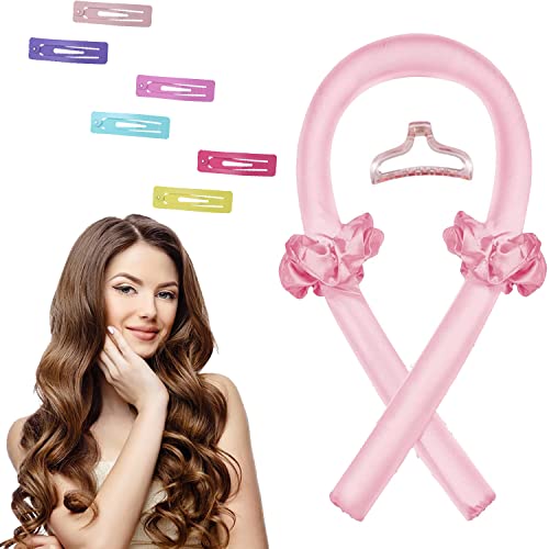 Heatless Hair Curler for Long Hair - No Heat Overnight Styling Tool (Pink) for Bedtime & Salon Use