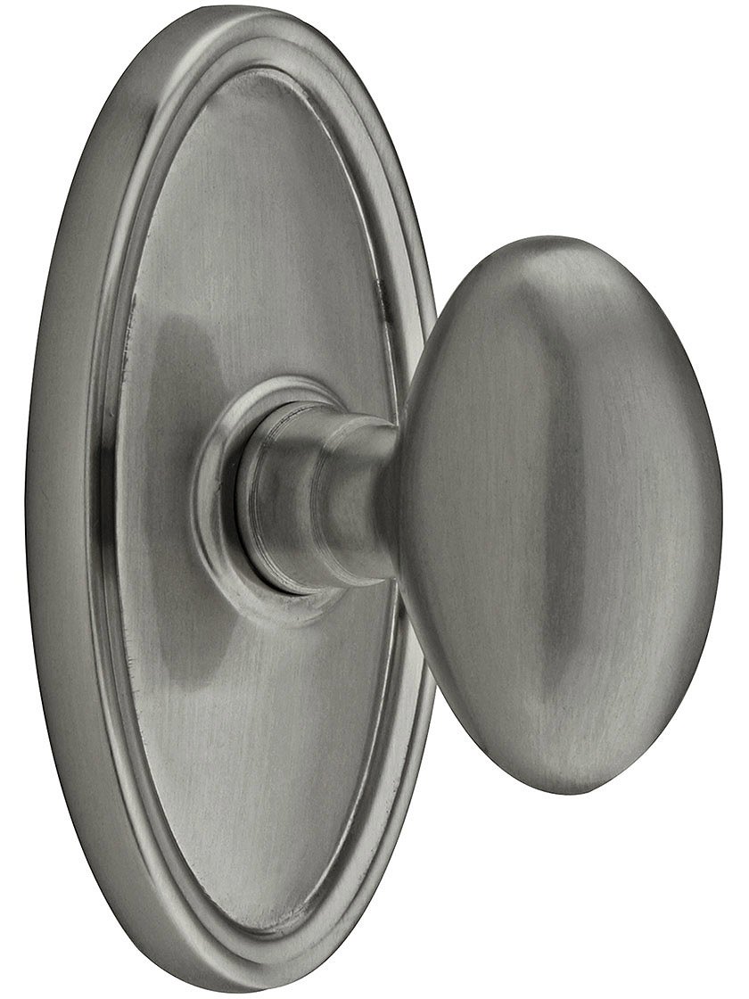 Antique Pewter Oval Rosette Set with Elliptical Brass Knobs for Double Dummy Door Handles - Perfect for Vintage Style Home Doors and Cabinets