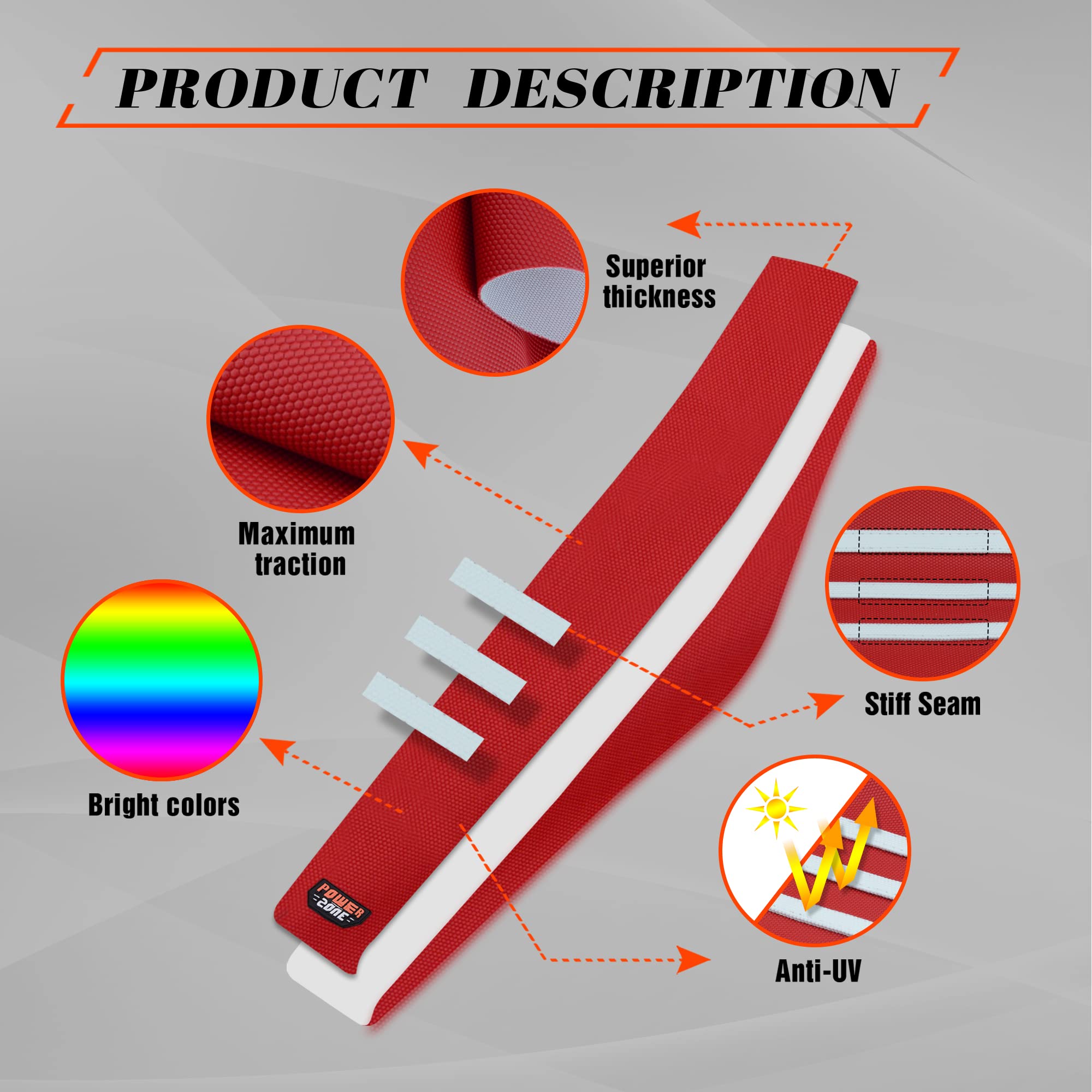 Non-Slip Dirt Bike Seat Cover - Universal Motorcycle Seat Cover for Motocross & Enduro - Red & White Grip Design - Perfect for Off-Road Racing & Trail Riding
