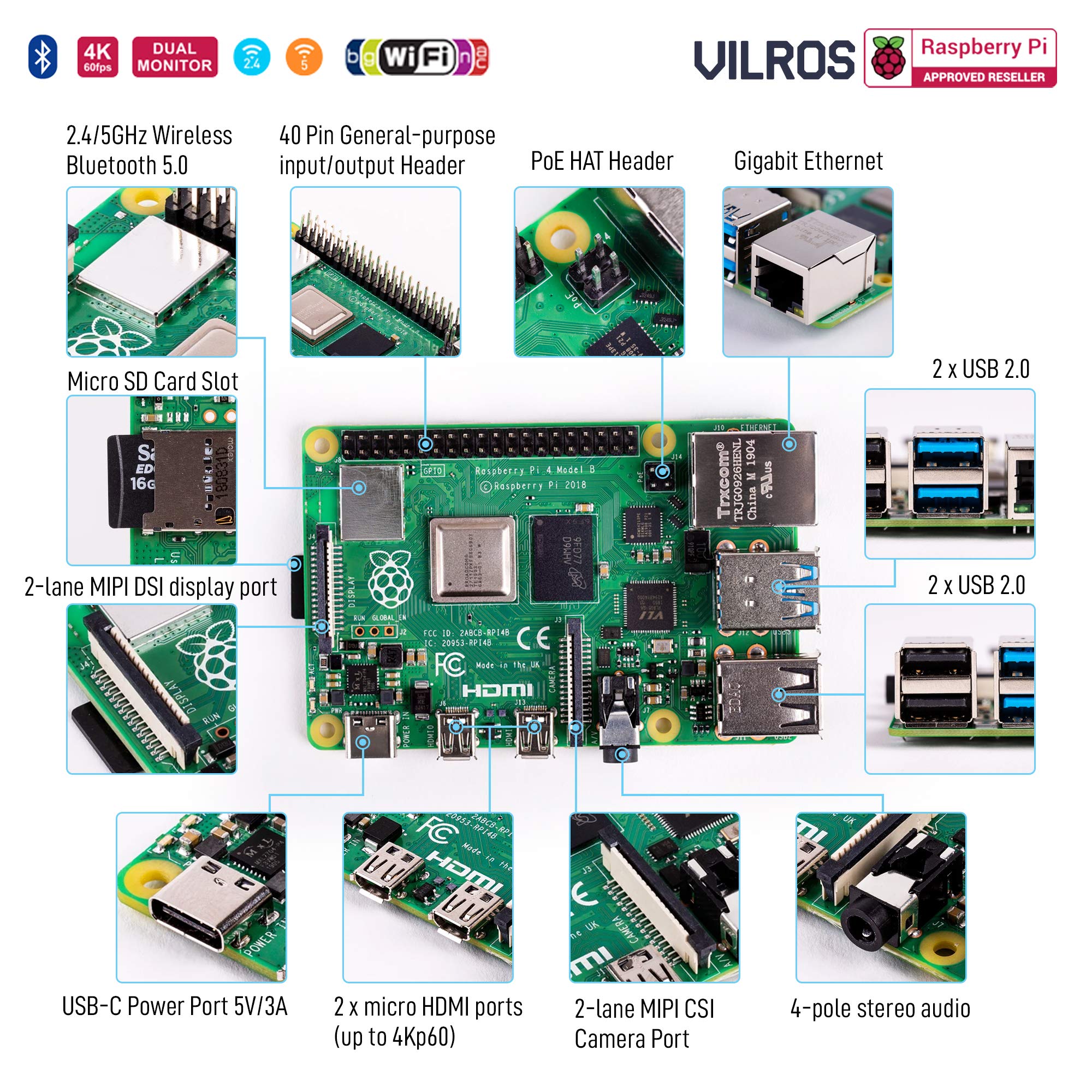 Vilros Raspberry Pi 4 2GB Complete Desktop Kit with Keyboard & Mouse - Perfect for Coding, DIY Projects & Home Office Setup