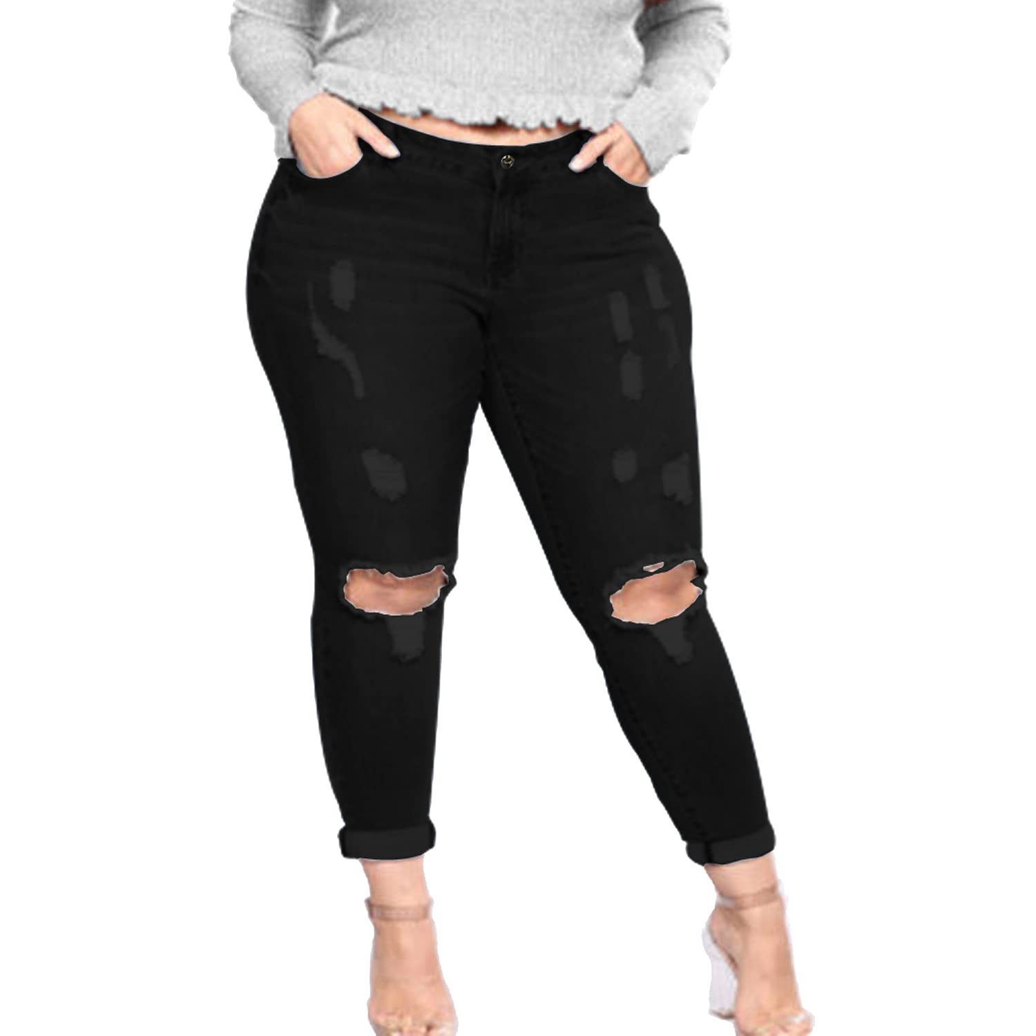 Tulucky Women's Plus Size Boyfriend Jeans - Distressed Ripped Denim Pants with Stretch, Comfortable Skinny Fit for Casual Wear | Perfect for Everyday Outfits, Street Style & Weekend Looks