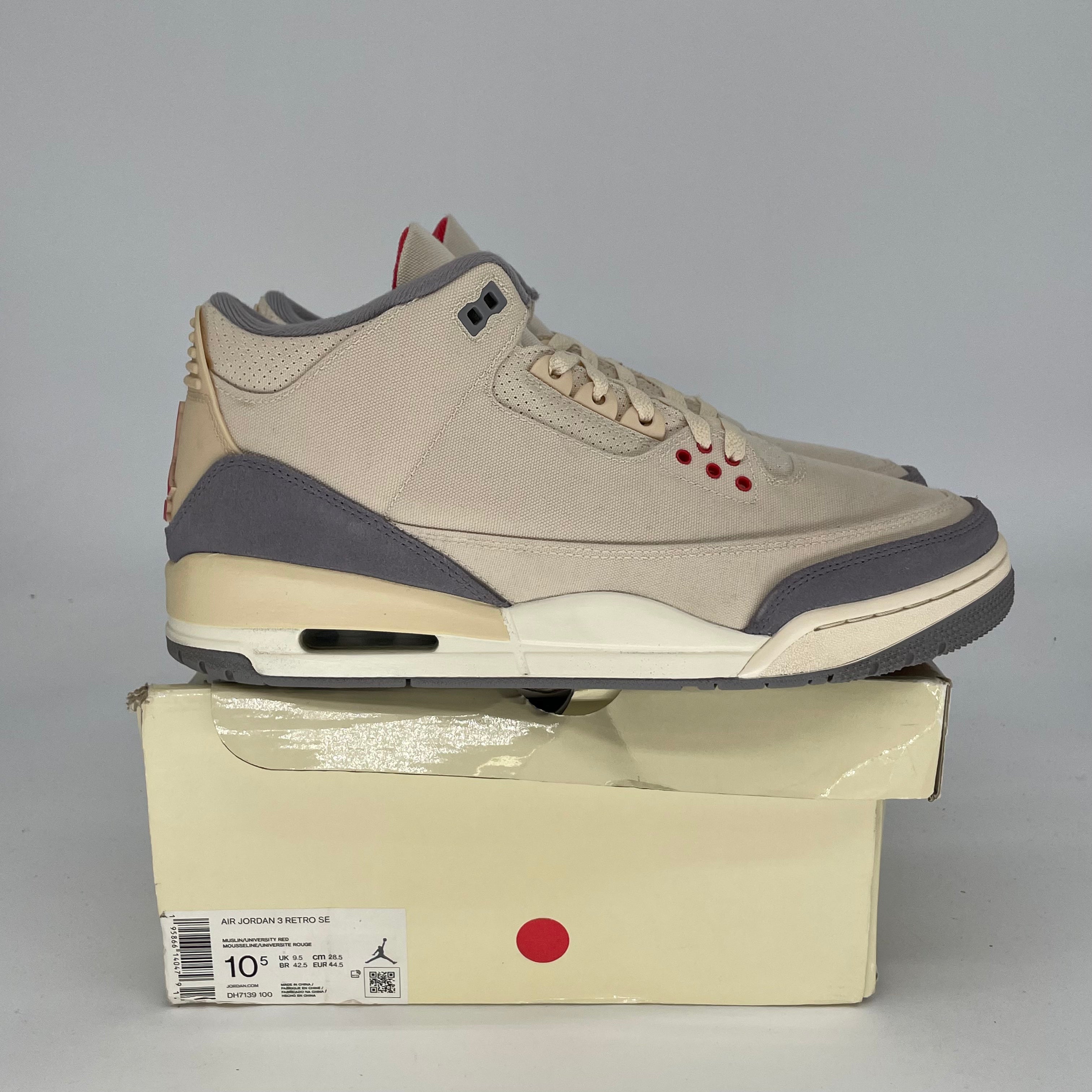 AIR JORDAN 3 MUSLIN Sneakers - Men's Size 10.5/Women's Size 12 - Style DH7139 - 100% Authentic - Perfect for Basketball, Streetwear & Casual Outfits