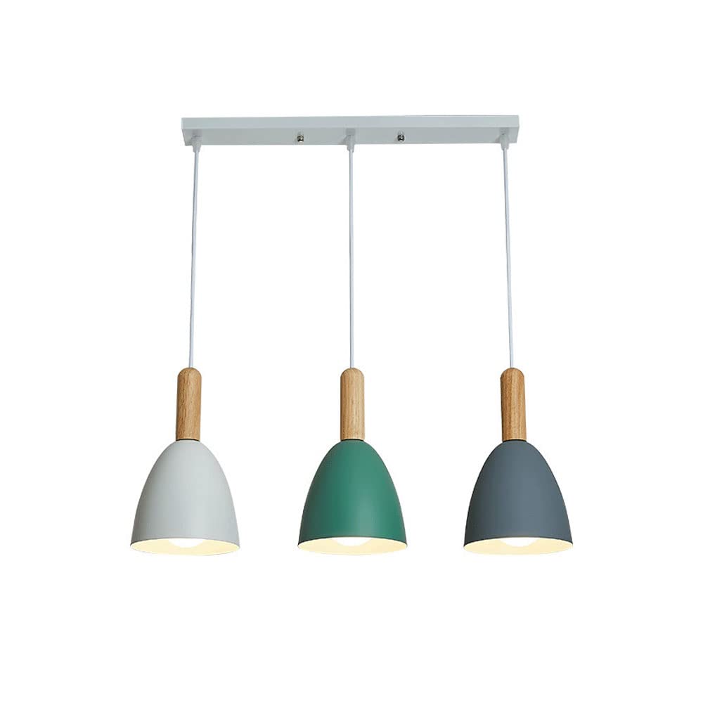 Modern 3-Light Nordic Wooden Pendant Chandelier - Adjustable Hanging Light Fixture with Metal Accents for Kitchen Island, Dining Room & Living Room Ceiling Mount | Perfect for Farmhouse, Scandinavian & Industrial Home Decor