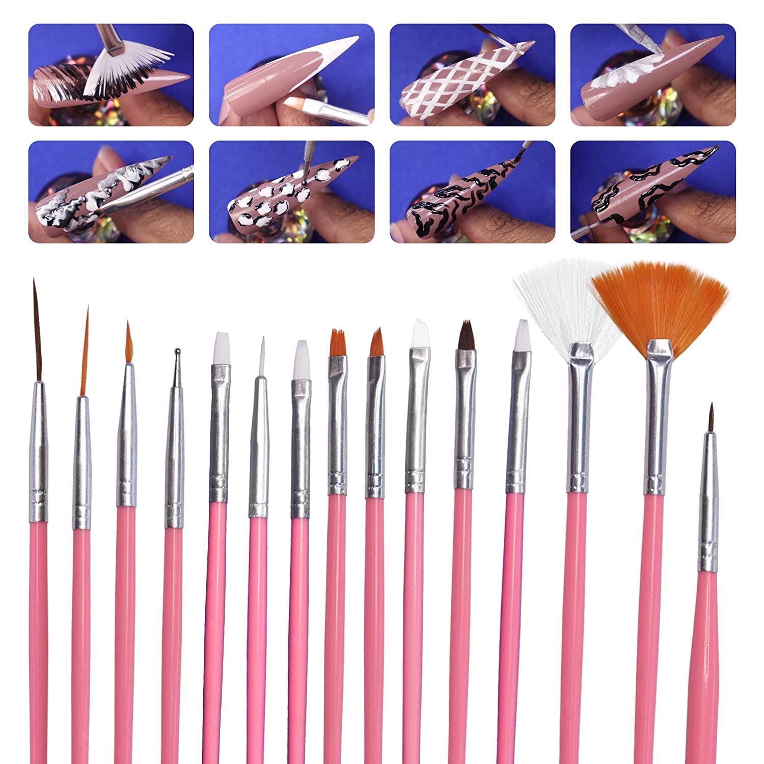 Premium Pink Nail Art Brushes Set - Professional Nail Painting & Drawing Pens for Salon-Quality Manicures & Nail Designs - Perfect for DIY Nail Art, Gel Polish Application, and Creative Nail Styling at Home